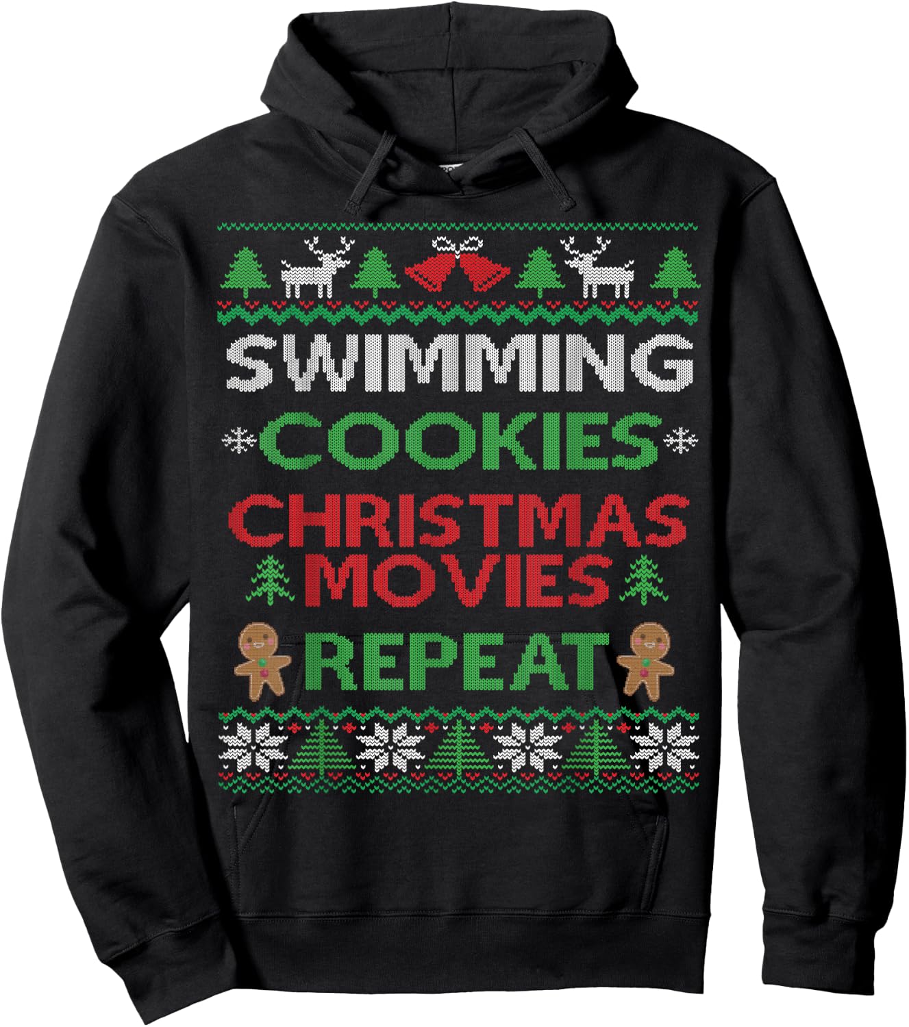 Swimming Ugly Christmas Design Swimmer & Diving Swim Team Hoodie - Hoodie | Black