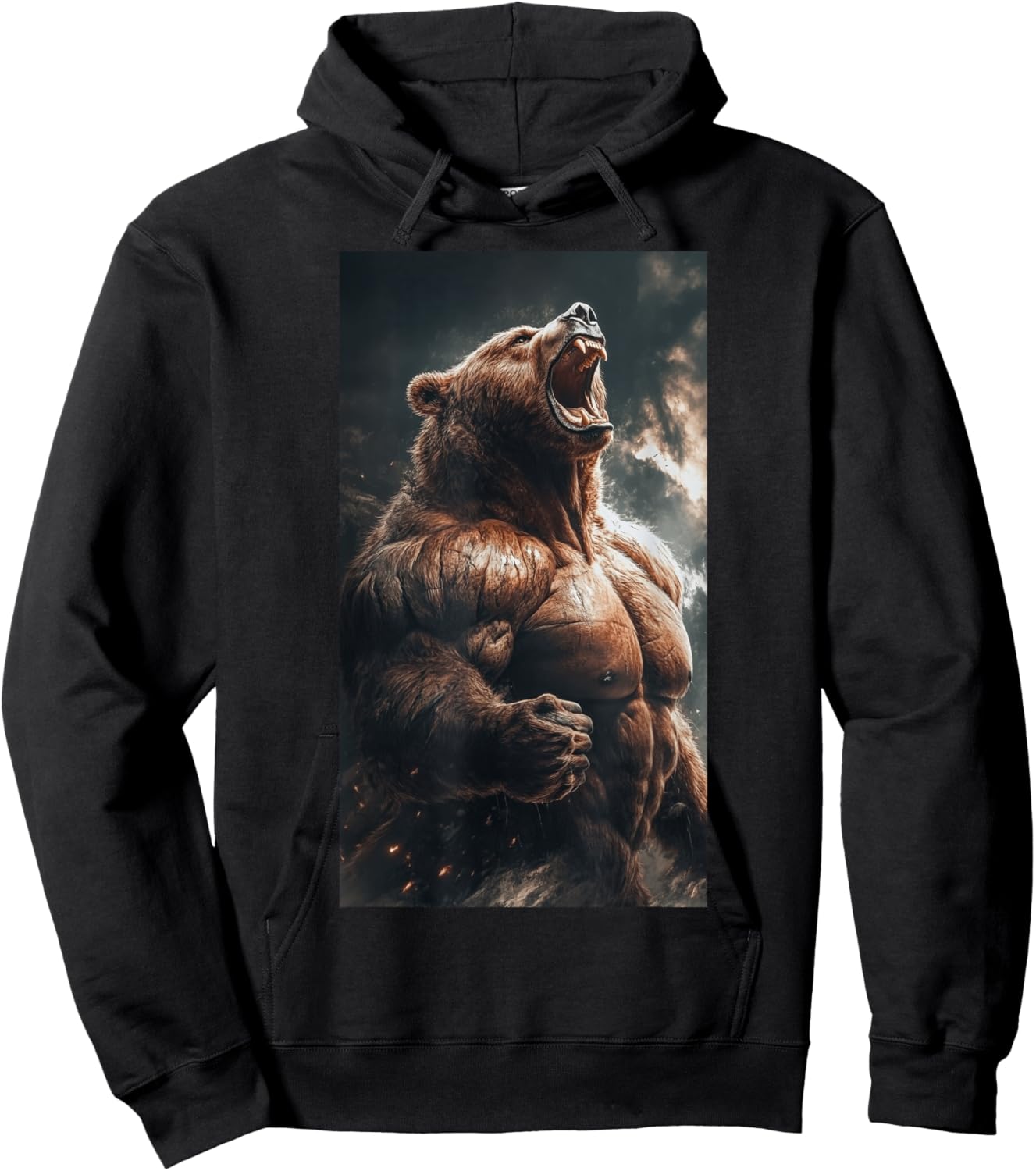 Bear Muscular Muscles Bodybuilding Roaring Nature Hoodie - Hoodie | Black
