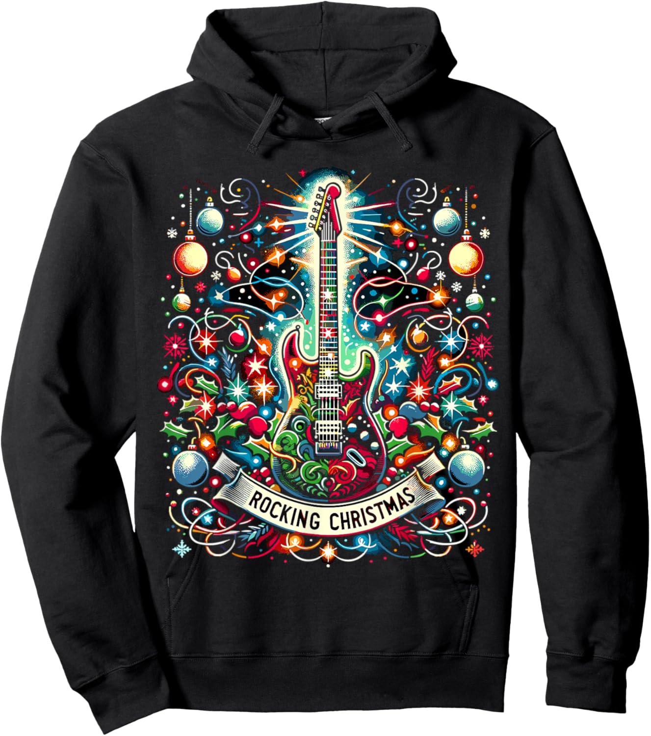 The Rocking Christmas Christmas Rock Guitar Santa Hoodie - Hoodie | Black