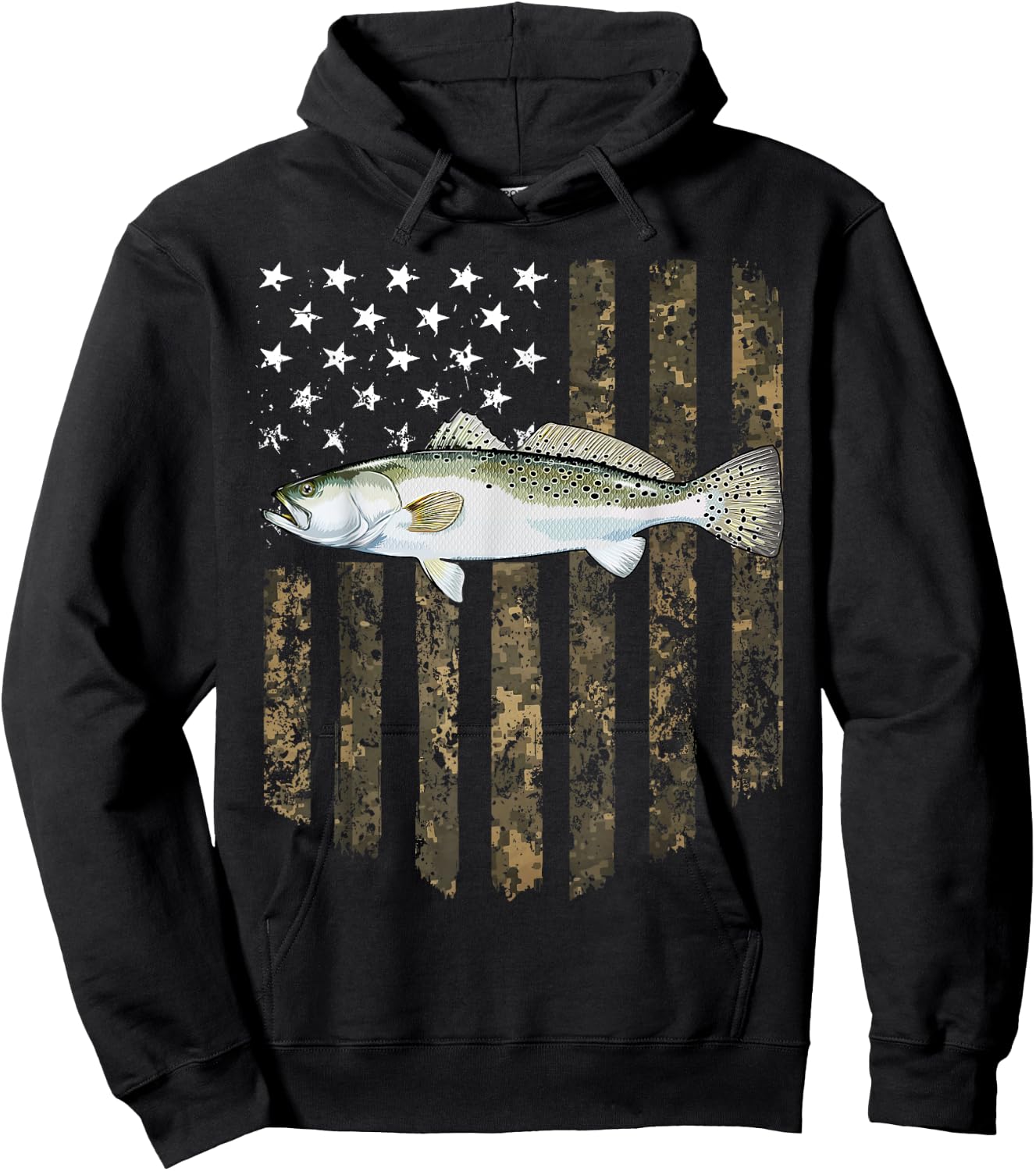 Camo American Flag Speckled Trout Fishing 4th Of July Men Hoodie - Hoodie | Black