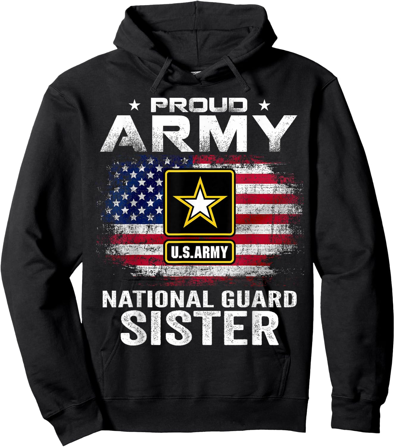 Proud Army National Guard Sister With American Flag Gift Hoodie - Hoodie | Black