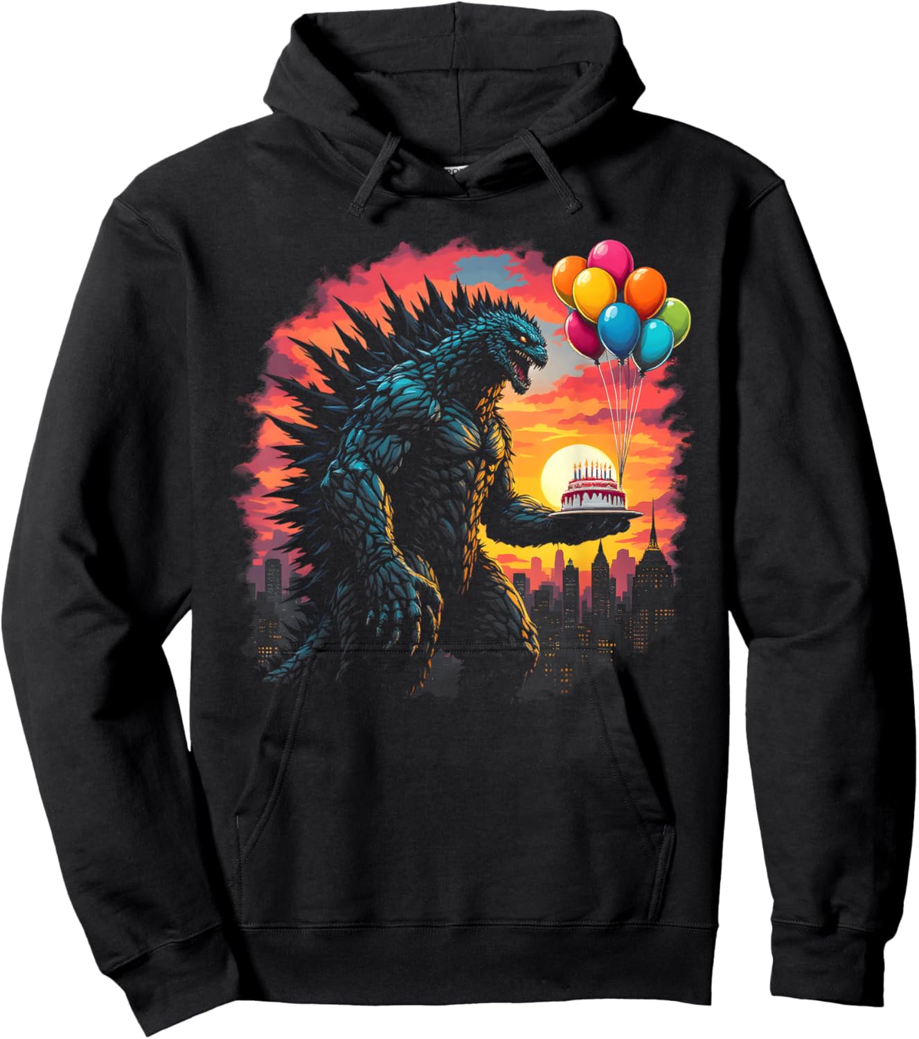 Kaiju Balloon And Cake Funny Japanese Monster Lover Birthday Hoodie - Hoodie | Black