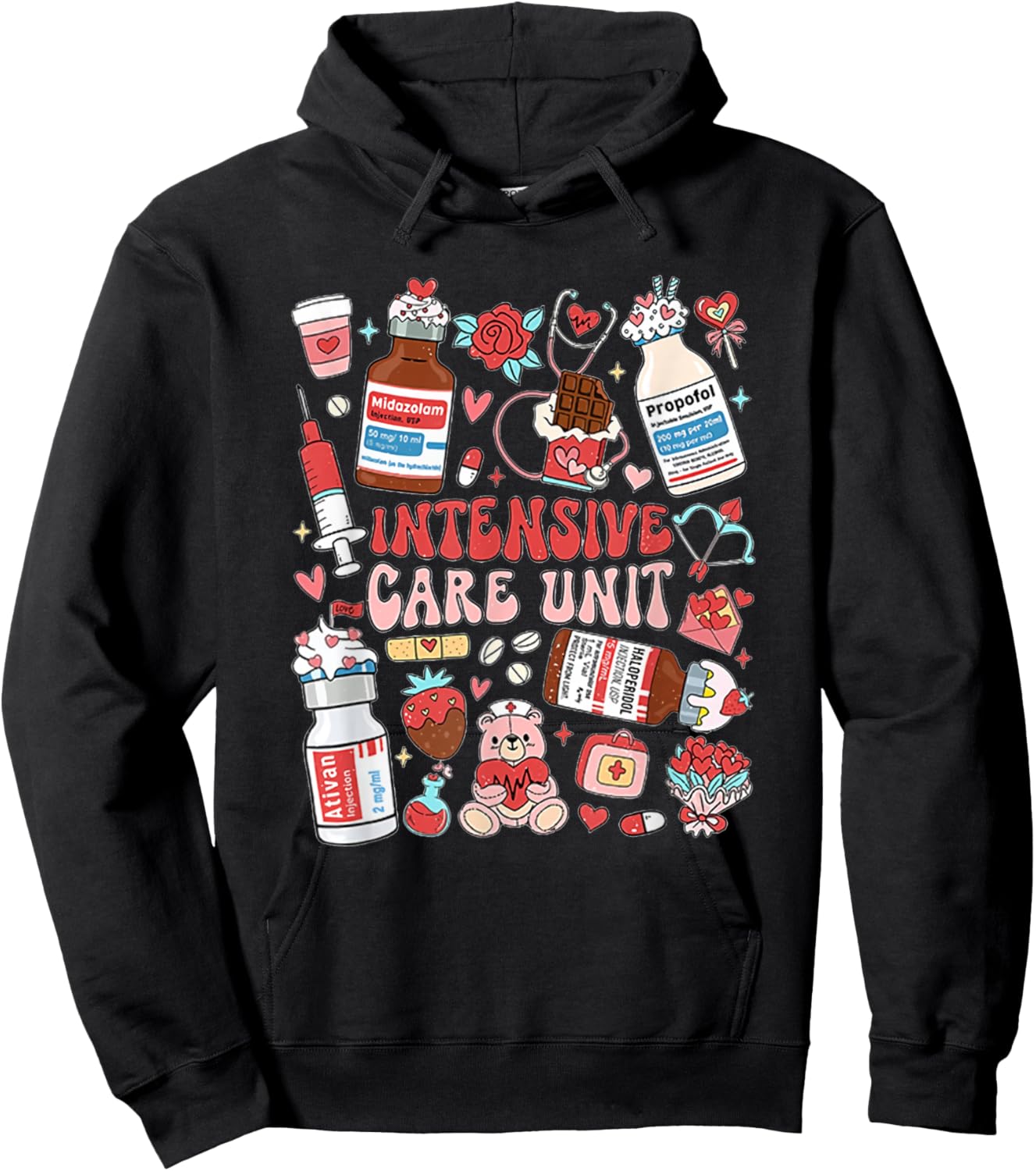 Retro Intensive Care Unit Nurse Tech Valentine ICU Nurse Hoodie - Hoodie | Black