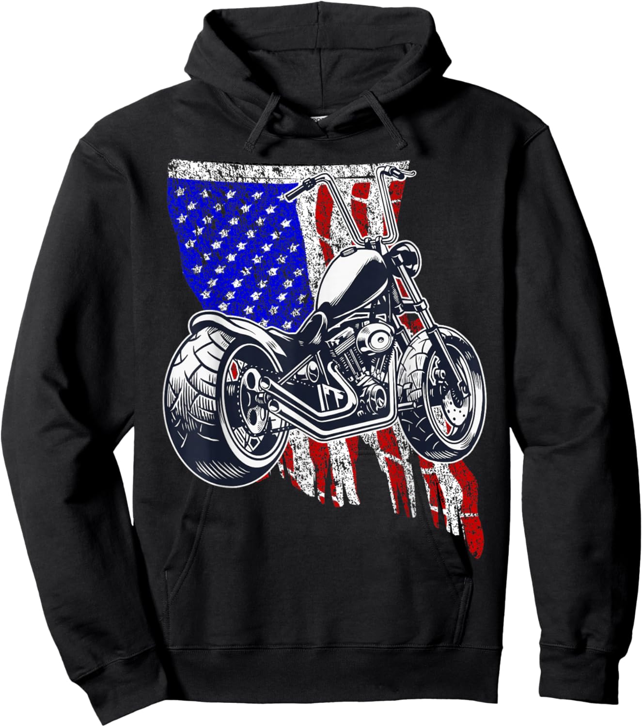 Bobber Motorcycle July 4 Veteran Memorial Day American Flag Hoodie - Hoodie | Black