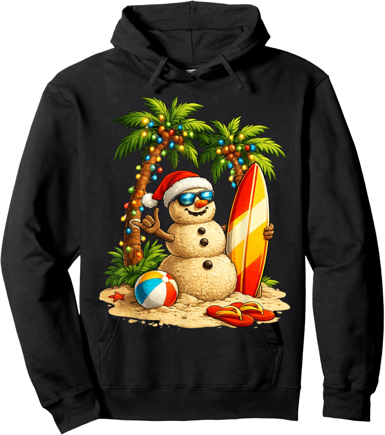 Xmas in July Santa Snowman Beach Summer Christmas in June Hoodie - Hoodie | Black