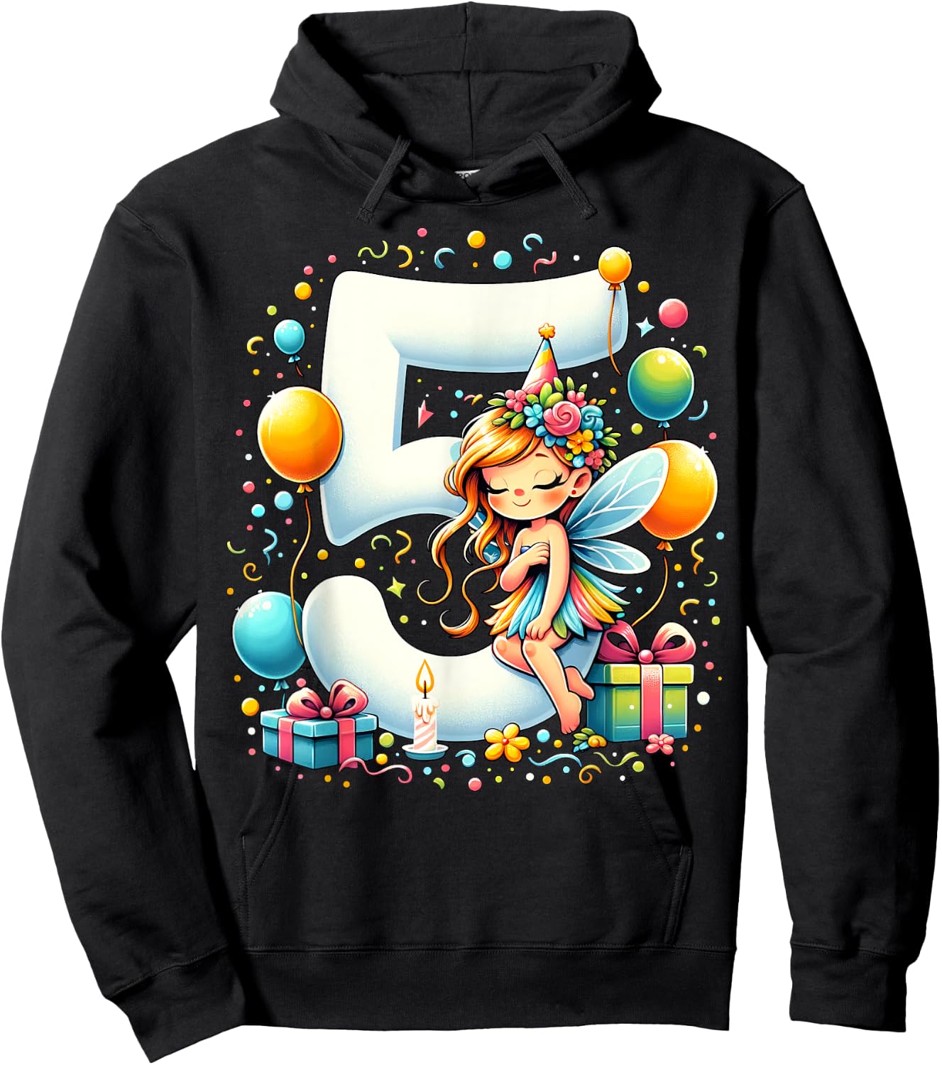 Kids Fairy Theme fifth Bday Party 5th Fairy Birthday Hoodie - Hoodie | Black
