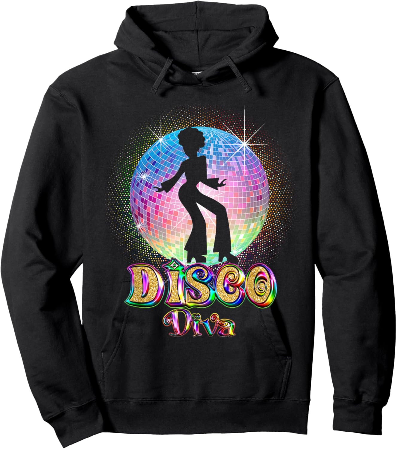 Disco Diva - Retro 70's 80's Seventies Retro Disco Ball Hoodie - Hoodie | Black