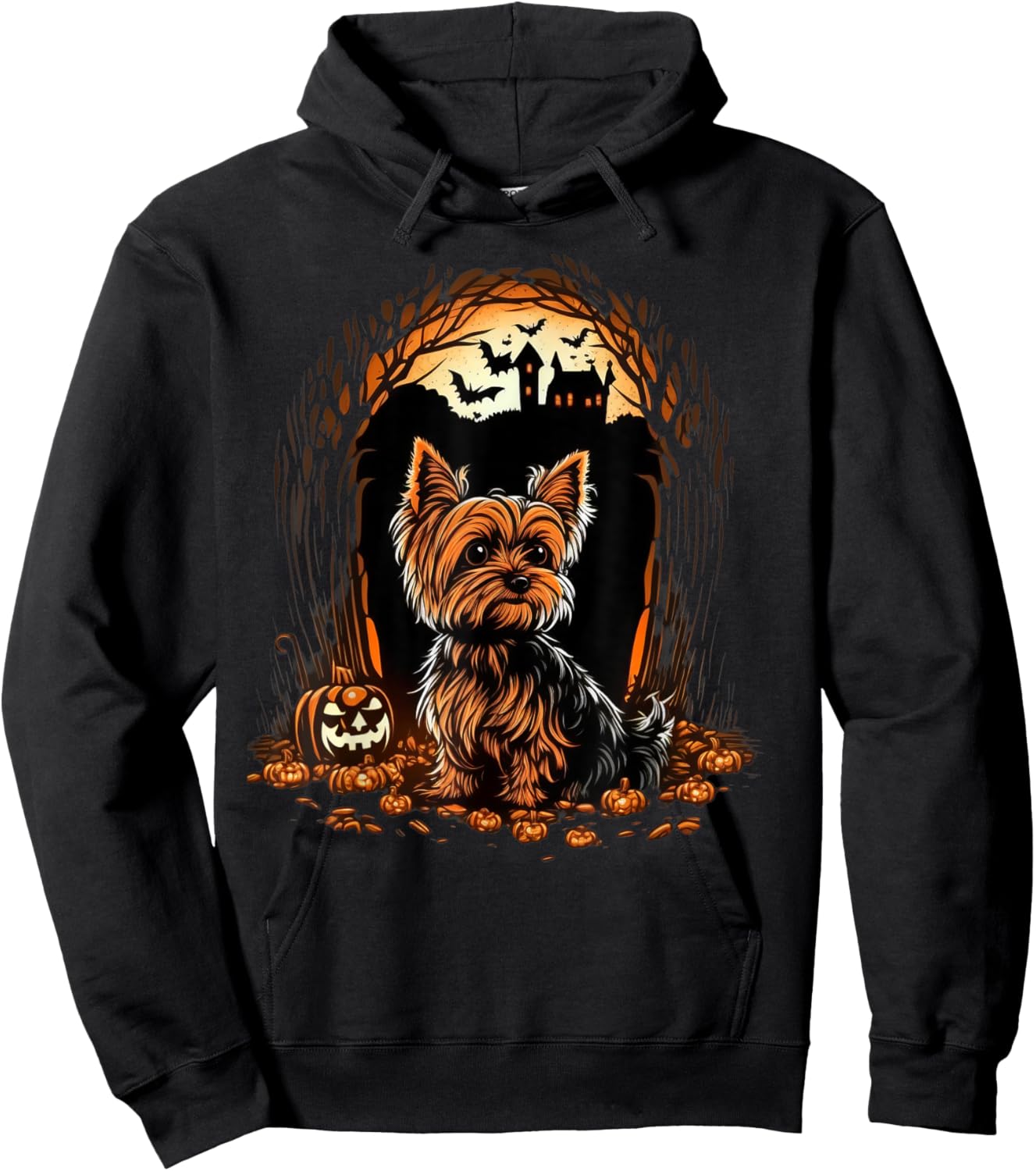 Pumpkin Yorkie costume on Yorkshire Terrier Halloween Hoodie - Hoodie | Black