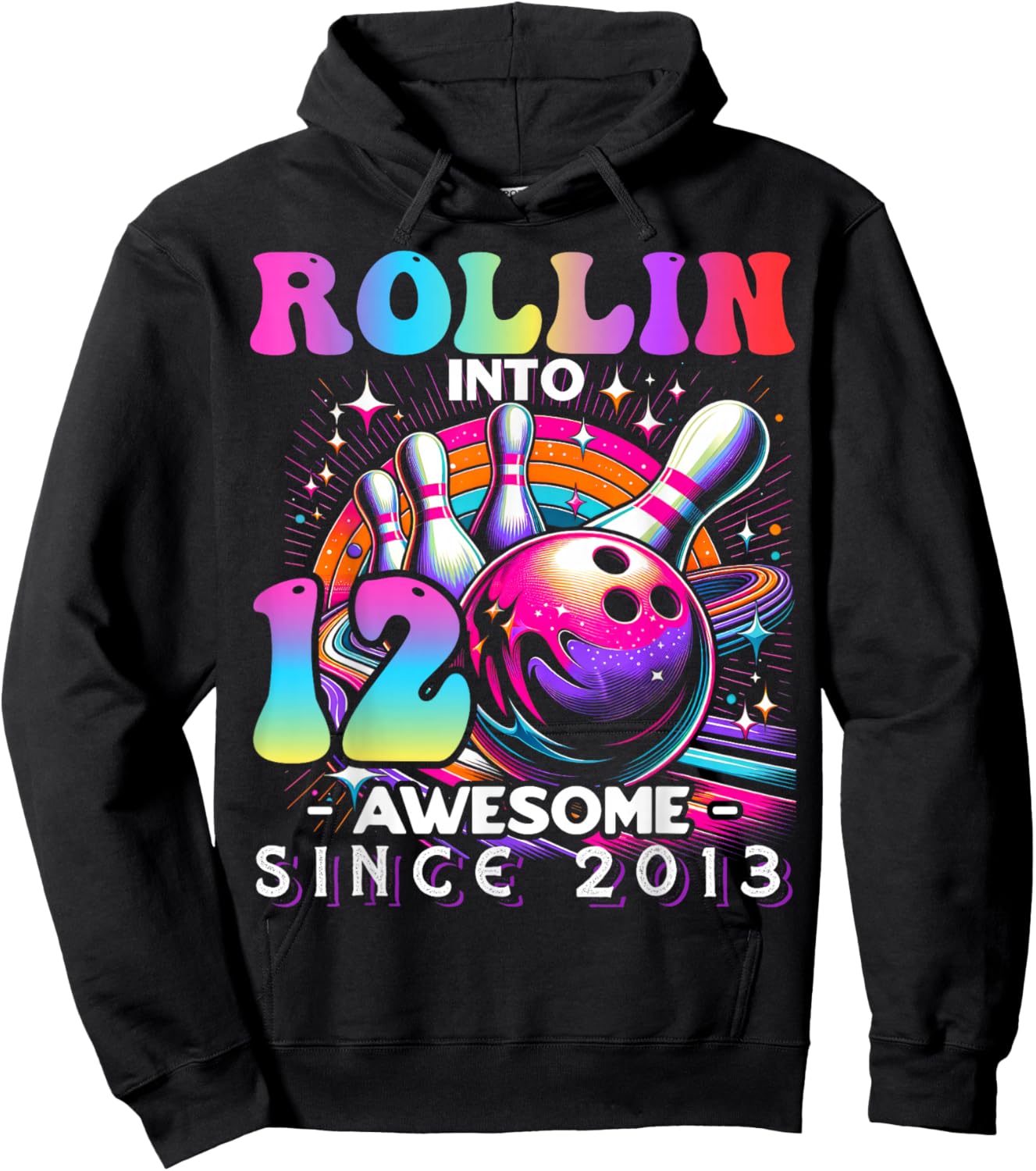 Bowling Party Rollin' 12 Awesome 2013 12th Birthday Girls Hoodie - Hoodie | Black