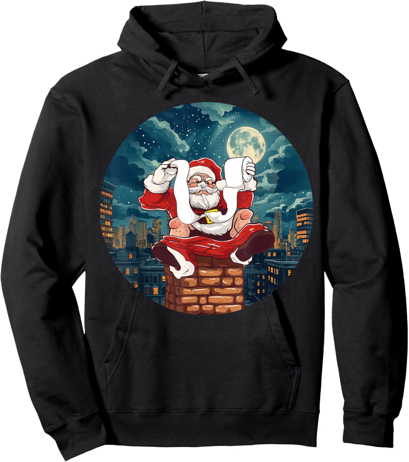 Funny Santa Claus sitting on Chimney with toilet Paper Hoodie - Hoodie | Black