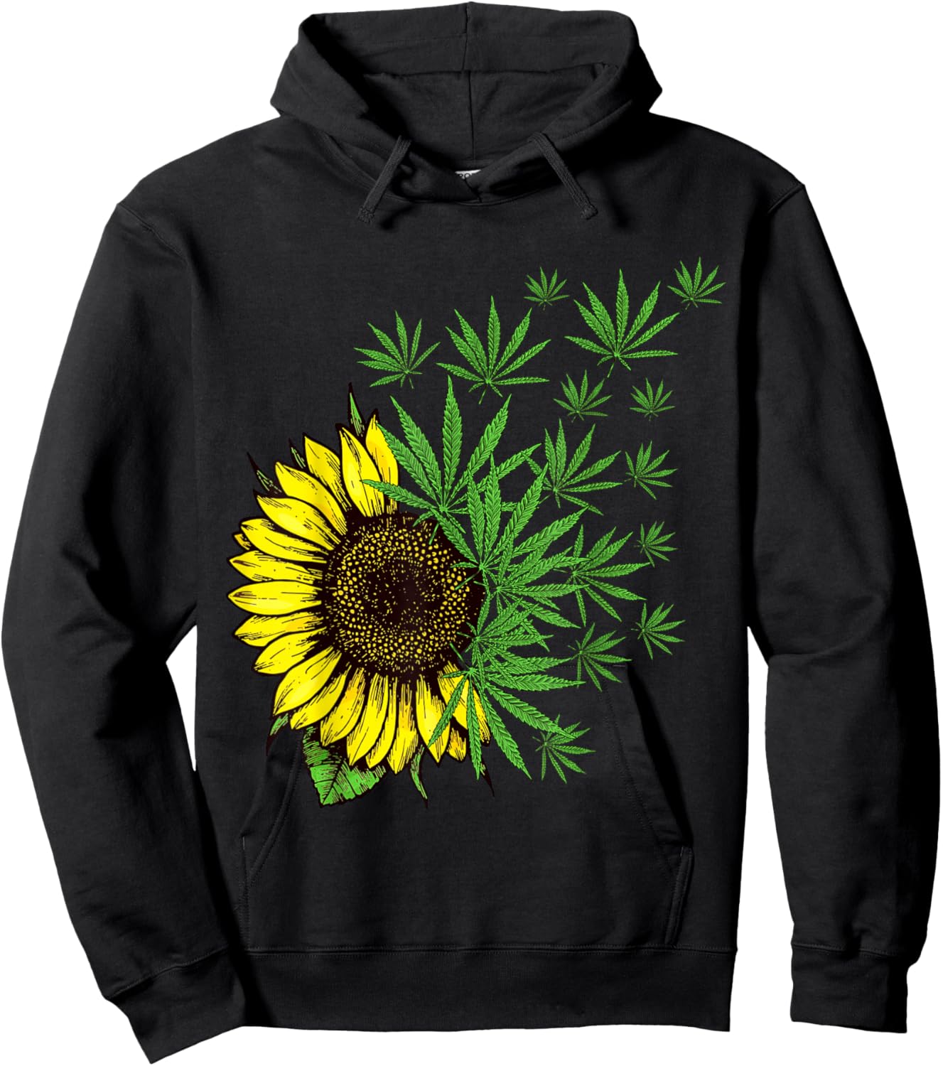 Cannabis Weed Leaf Sunflower Women Marijuana Pot Smoker Hoodie - Hoodie | Black