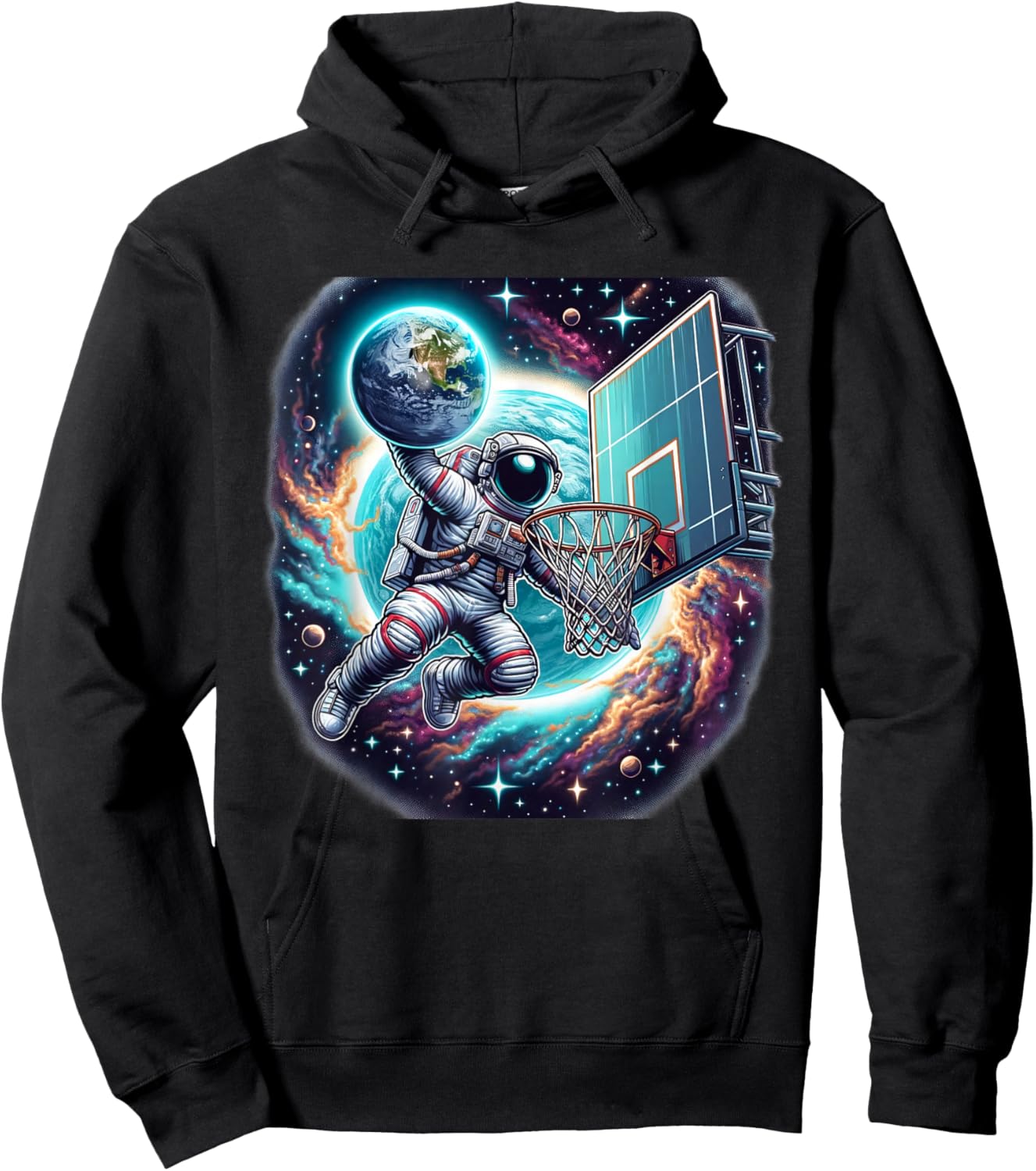 Astronaut Slam Dunking Planet Earth Basketball Lover Hoodie - Hoodie | Black