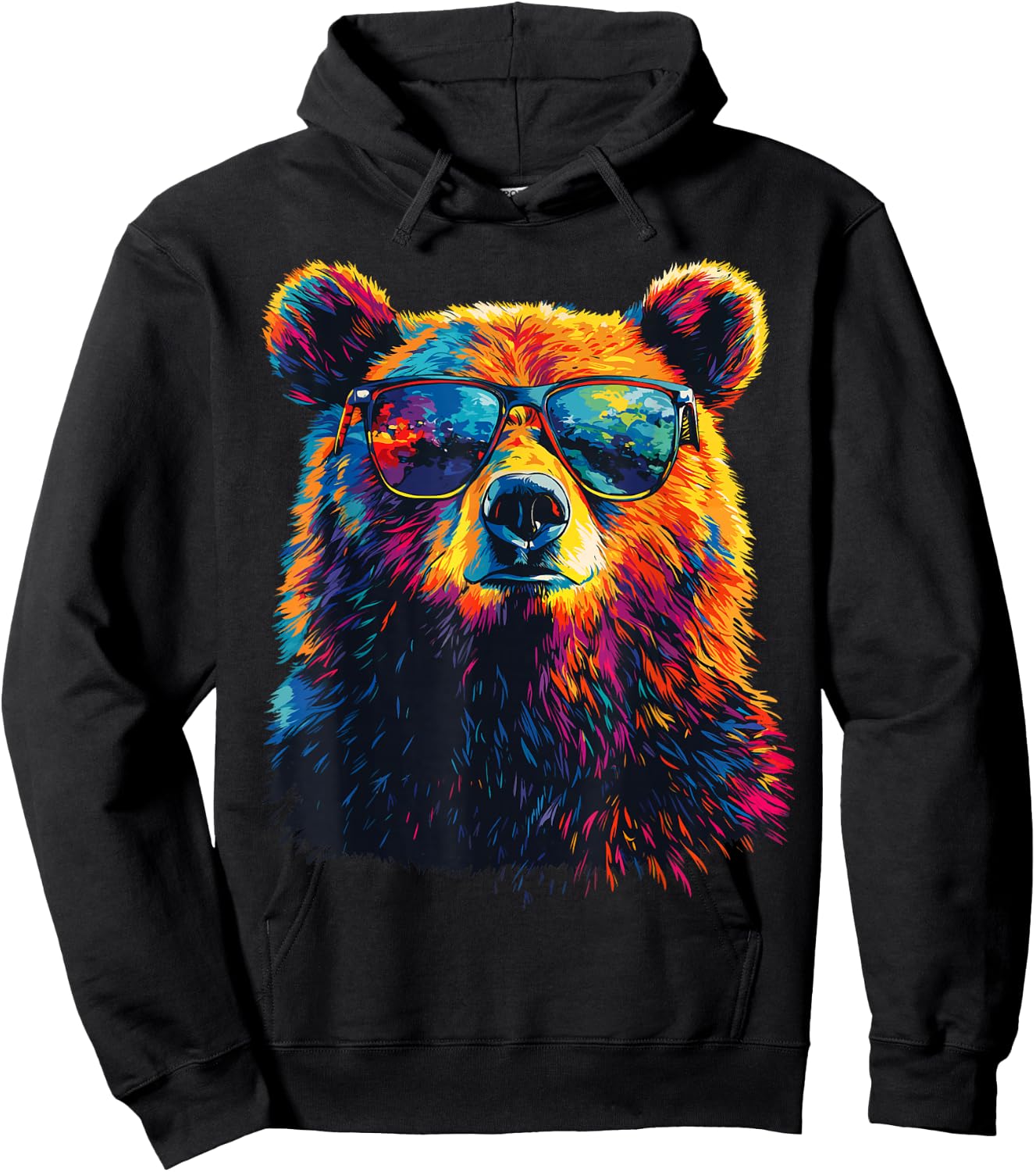 Bear Wearing Sunglasses Wildlife Graphic Colorful Bear Hoodie - Hoodie | Black