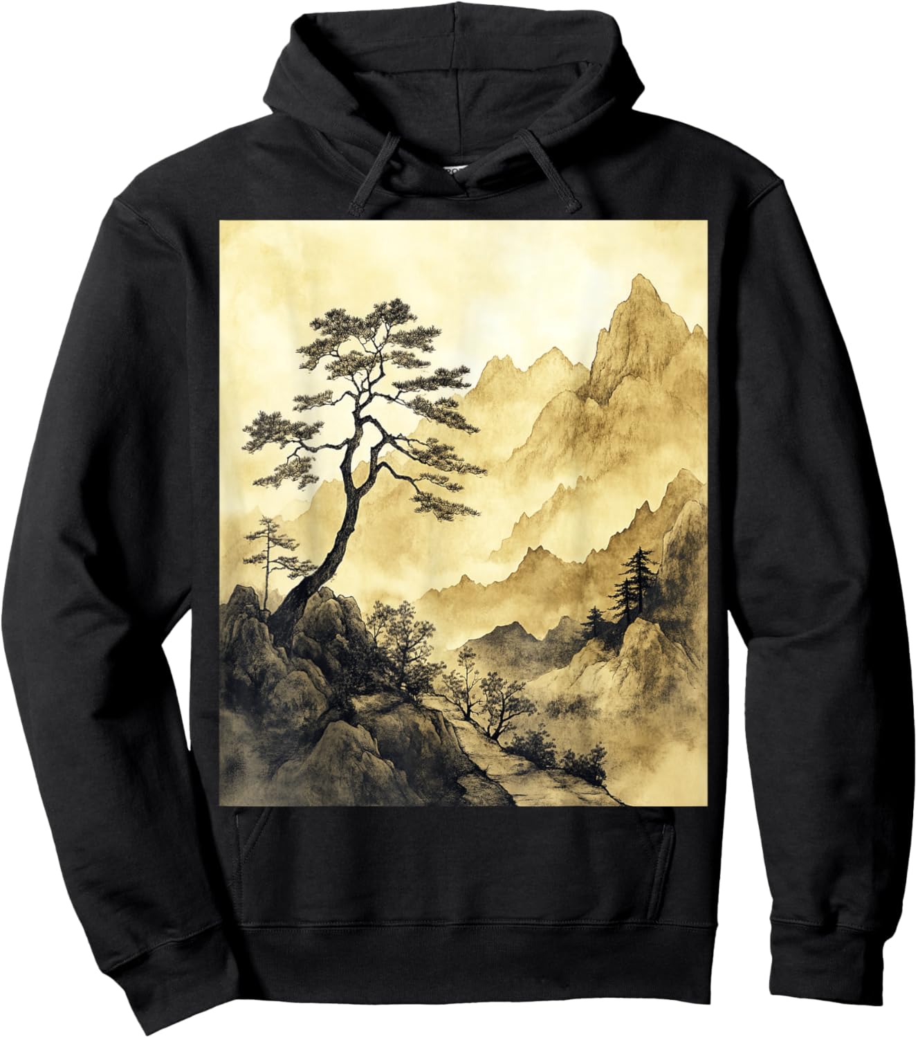 Serene Traditional Chinese Landscape Art Hoodie - Hoodie | Black