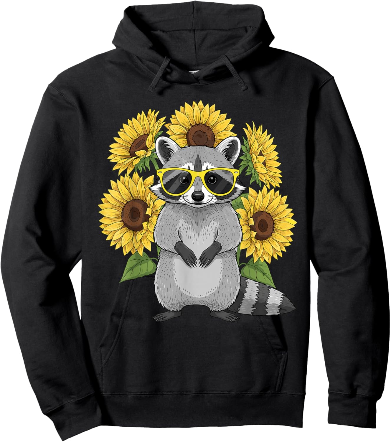 Cute Raccoon with Sunglasses and Sunflowers Women Hoodie - Hoodie | Black
