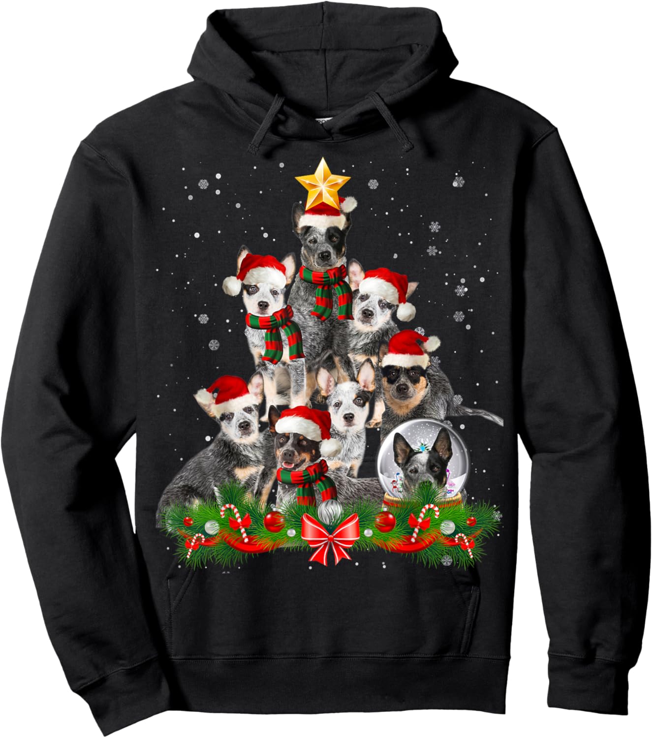 Funny Australian Cattle Dog Dog Christmas Tree - Black Adults Cotton Polyester Blend - Christmas, Halloween, Father's Day, Valentine's Day Hoodie - Hoodie | Black