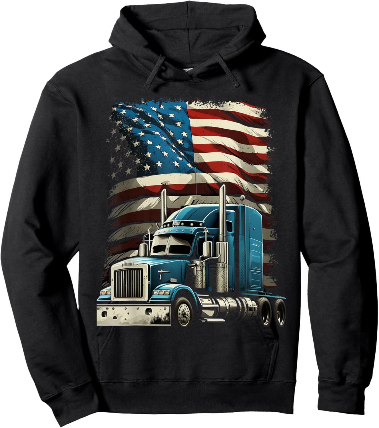 Trucker US American Flag For Patriotic Truck Driver Hoodie - Hoodie | Black