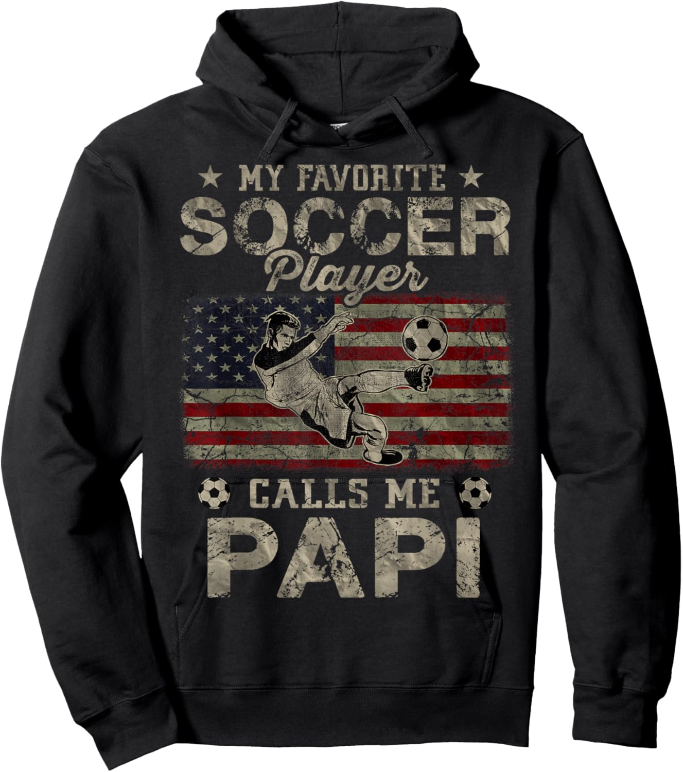 My Favorite Soccer Player Calls Me Papi USA Flag Hoodie - Hoodie | Black