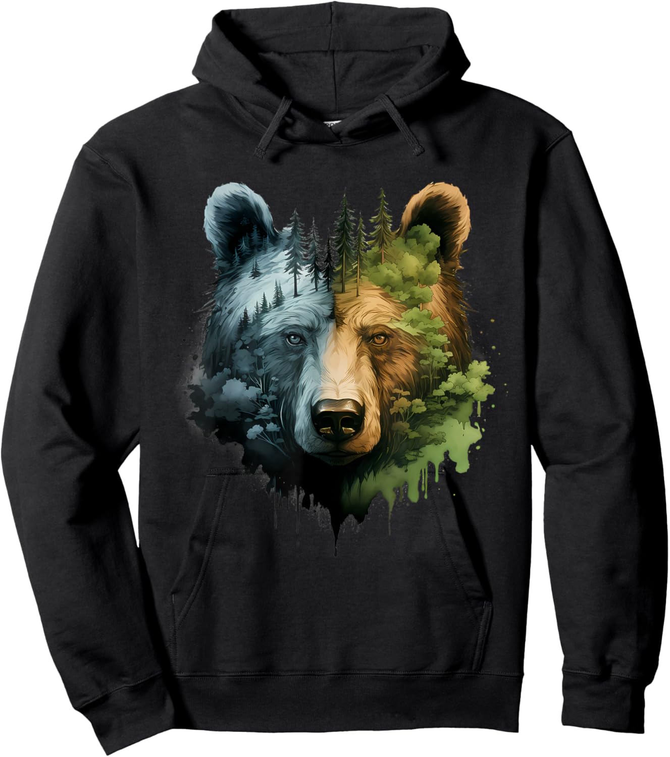 Bear Forest Portrait Animal Art Motif Nature Wildlife Hoodie - Hoodie | Black