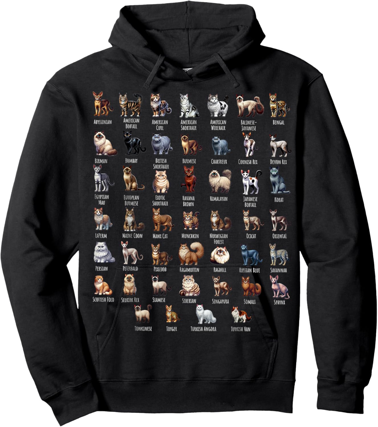 Cat Breeds for Cat Lovers Women Kids Hoodie - Hoodie | Black