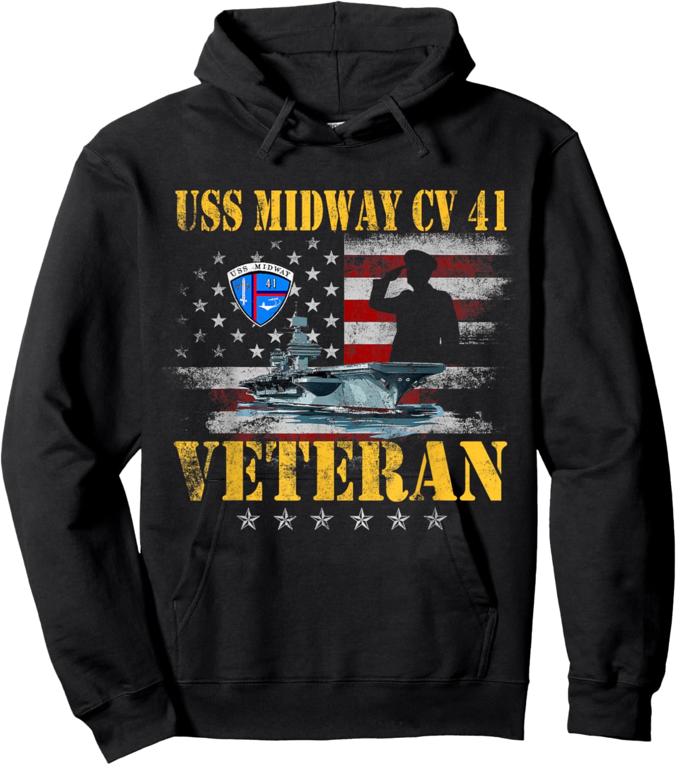 USS Midway CV 41 Aircraft Carrier Veteran US Flag Patriotic Hoodie - Hoodie | Black