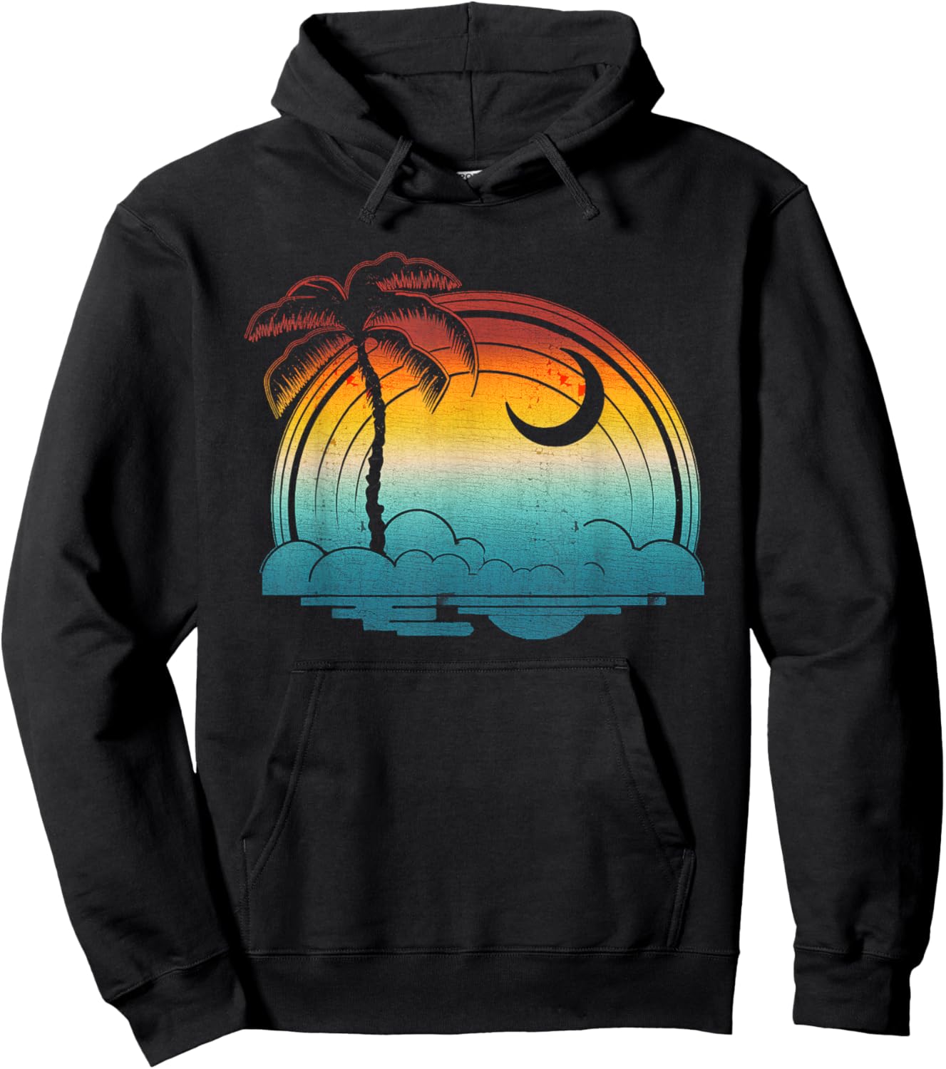 Retro Sunset South Carolina Flag Palmetto Tree Crescent Moon Hoodie - Hoodie | Black