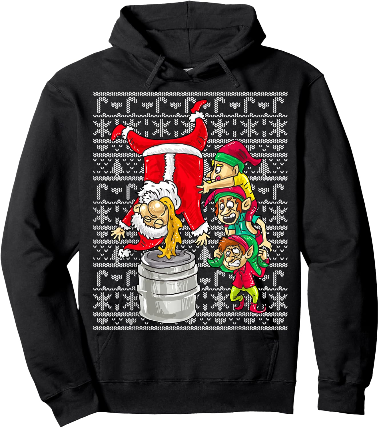 Santa Claus Keg Stand Beer Elves Drinking Humor Christmas Hoodie - Hoodie | Black