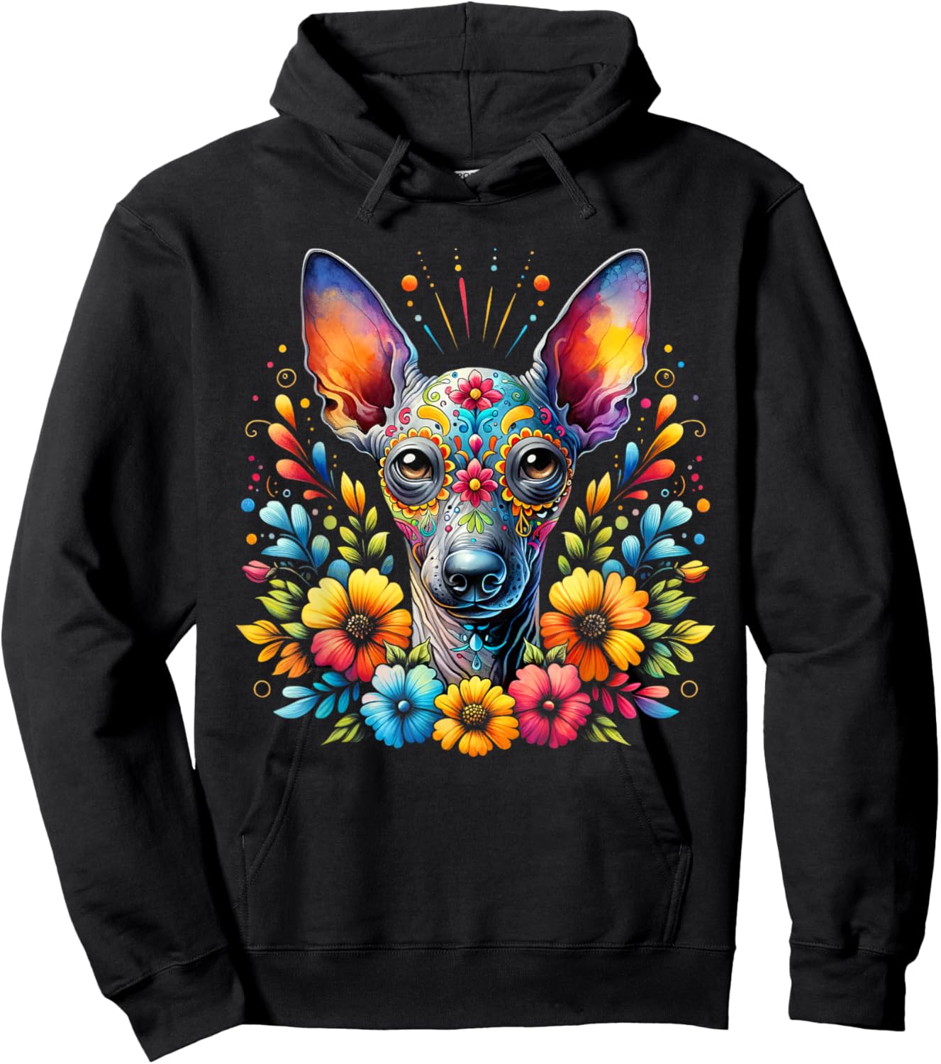 Xoloitzcuintli Dog Sugar Skull Cinco De Mayo Mexican Hoodie - Hoodie | Black