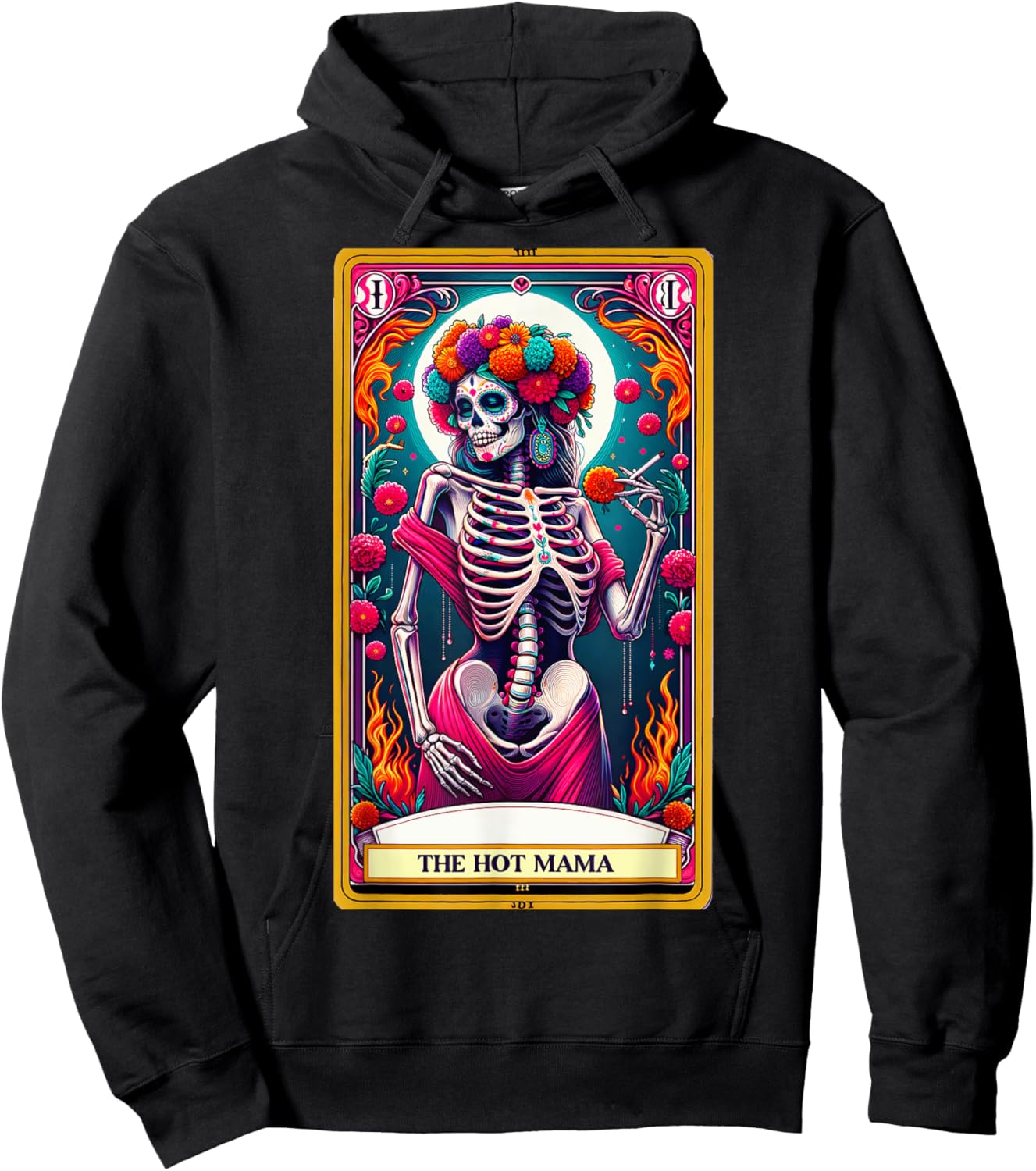 Hot Mama Tarot Card Skeleton Day of the Dead Sugar Skull Hoodie - Hoodie | Black