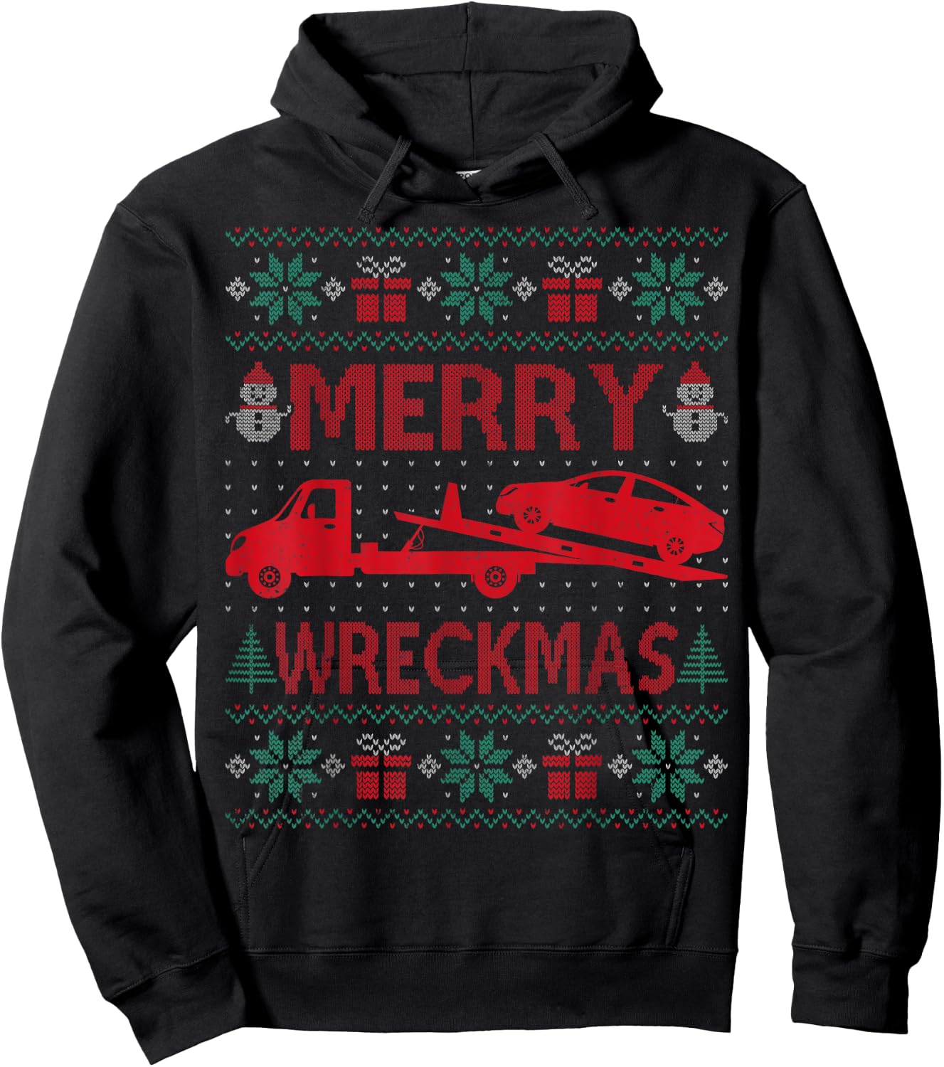 Merry Wreckmas - Funny Ugly Christmas Tow Truck Driver Hoodie - Hoodie | Black