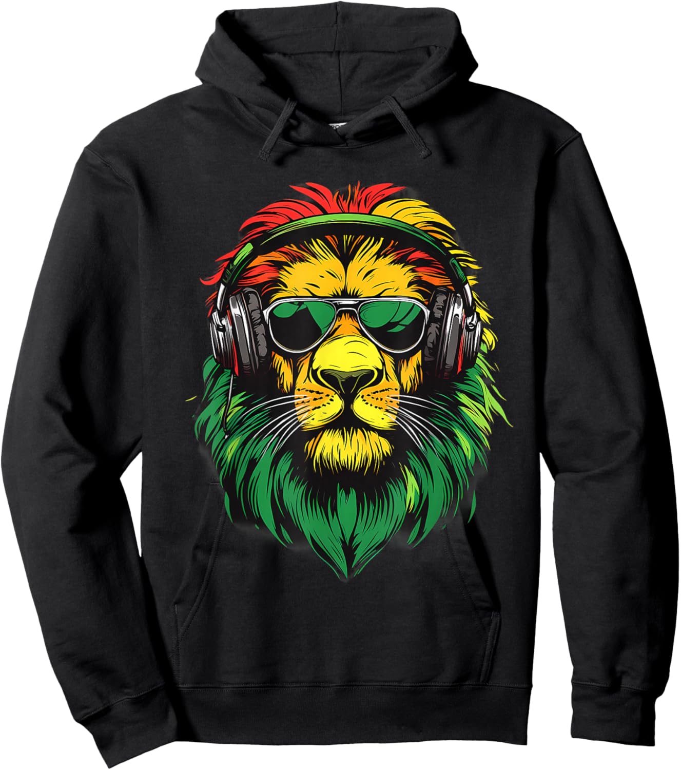 DJ Lion Of Judah Jamaican Rasta Reggae Music Headphones Hoodie - Hoodie | Black