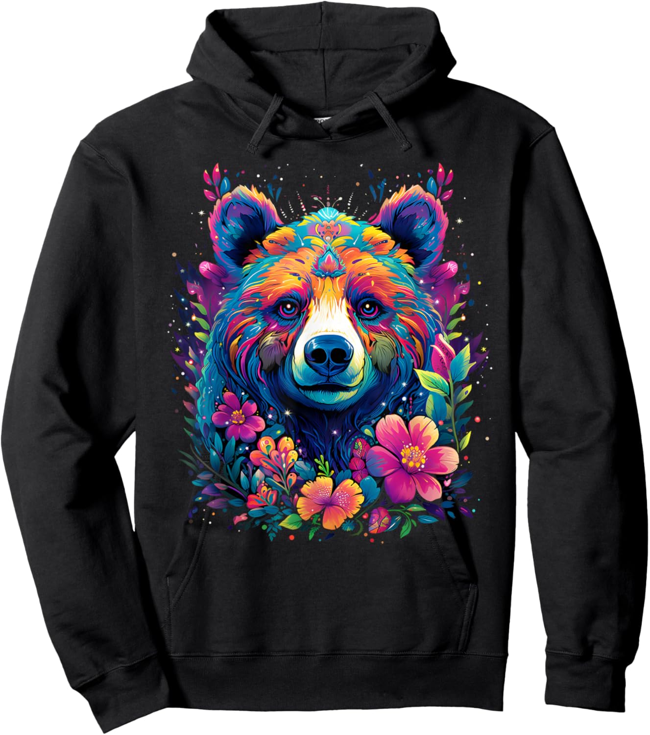 Flower Bear Colorful Rainbow Vibrant Graphic Hoodie - Hoodie | Black