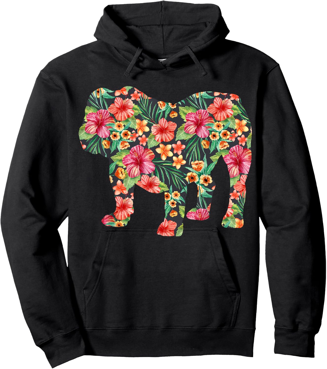 English Bulldog Flower T shirt Dog Silhouette Floral Gift Men Women Girls Kids Hoodie - Hoodie | Black
