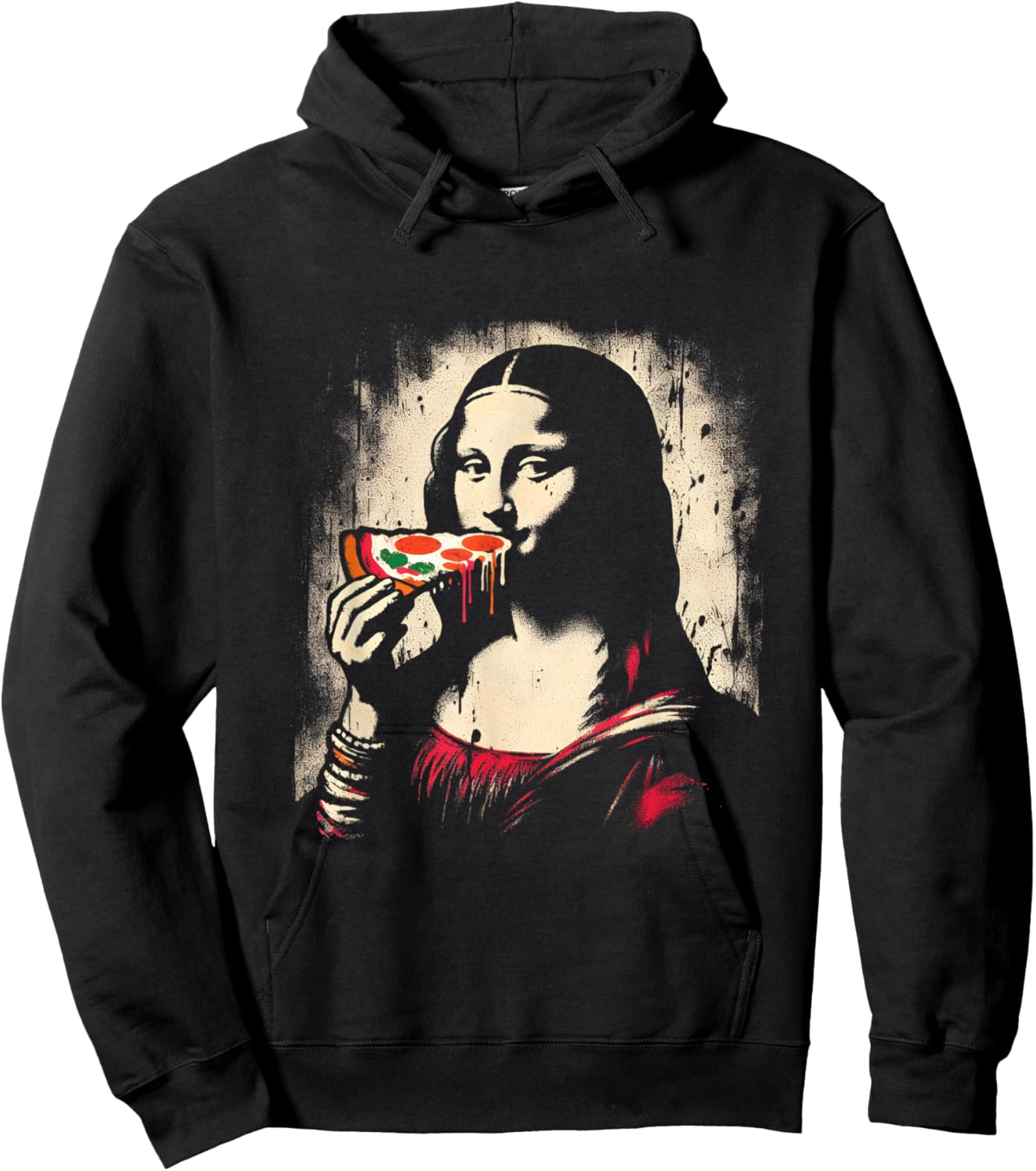 Mona-Lisa Eating Pizza - Funny Graphic Pizza Lover Hoodie - Hoodie | Black