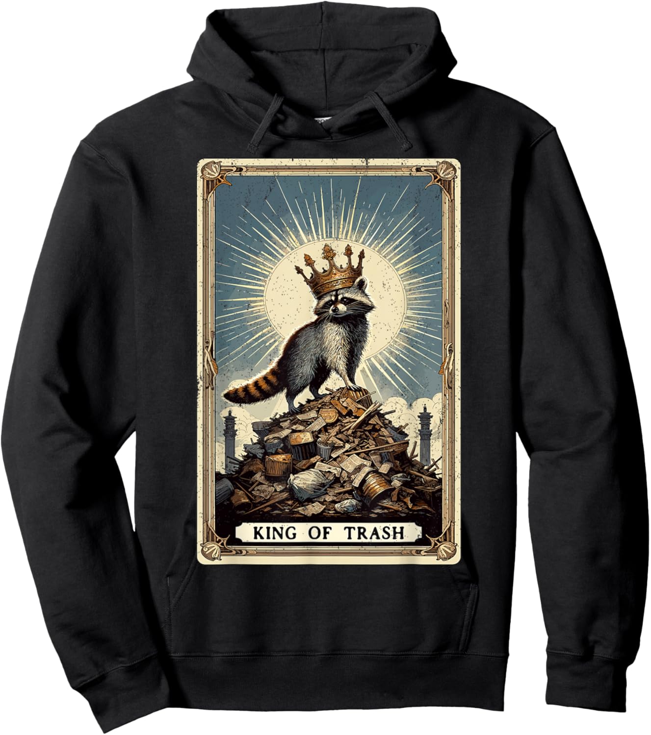 King Of Trash Racoon Tarot Card Raccoon Hoodie - Hoodie | Black