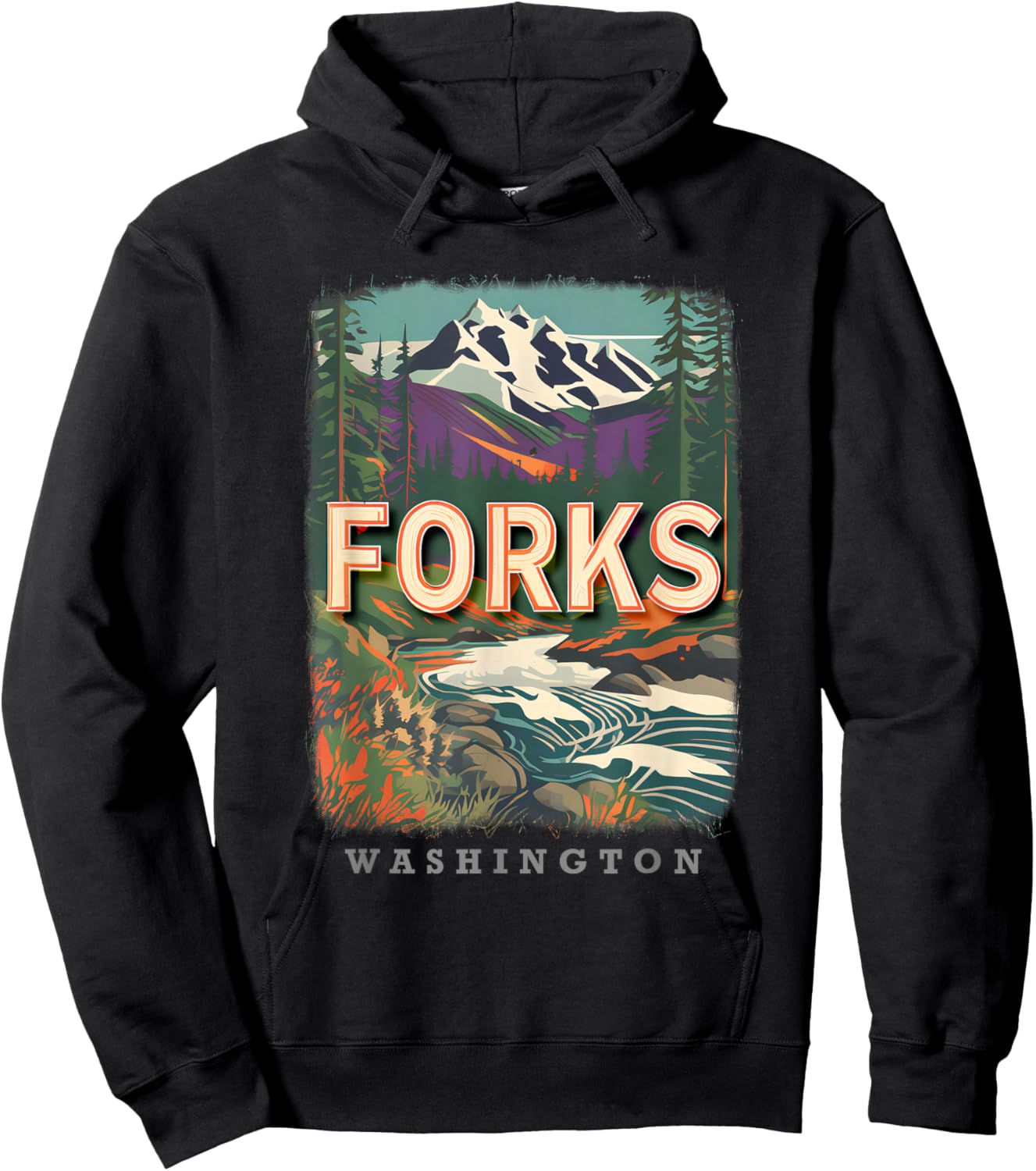 Forks Washington WA Outdoor Adventures SD115 Hoodie - Hoodie | Black