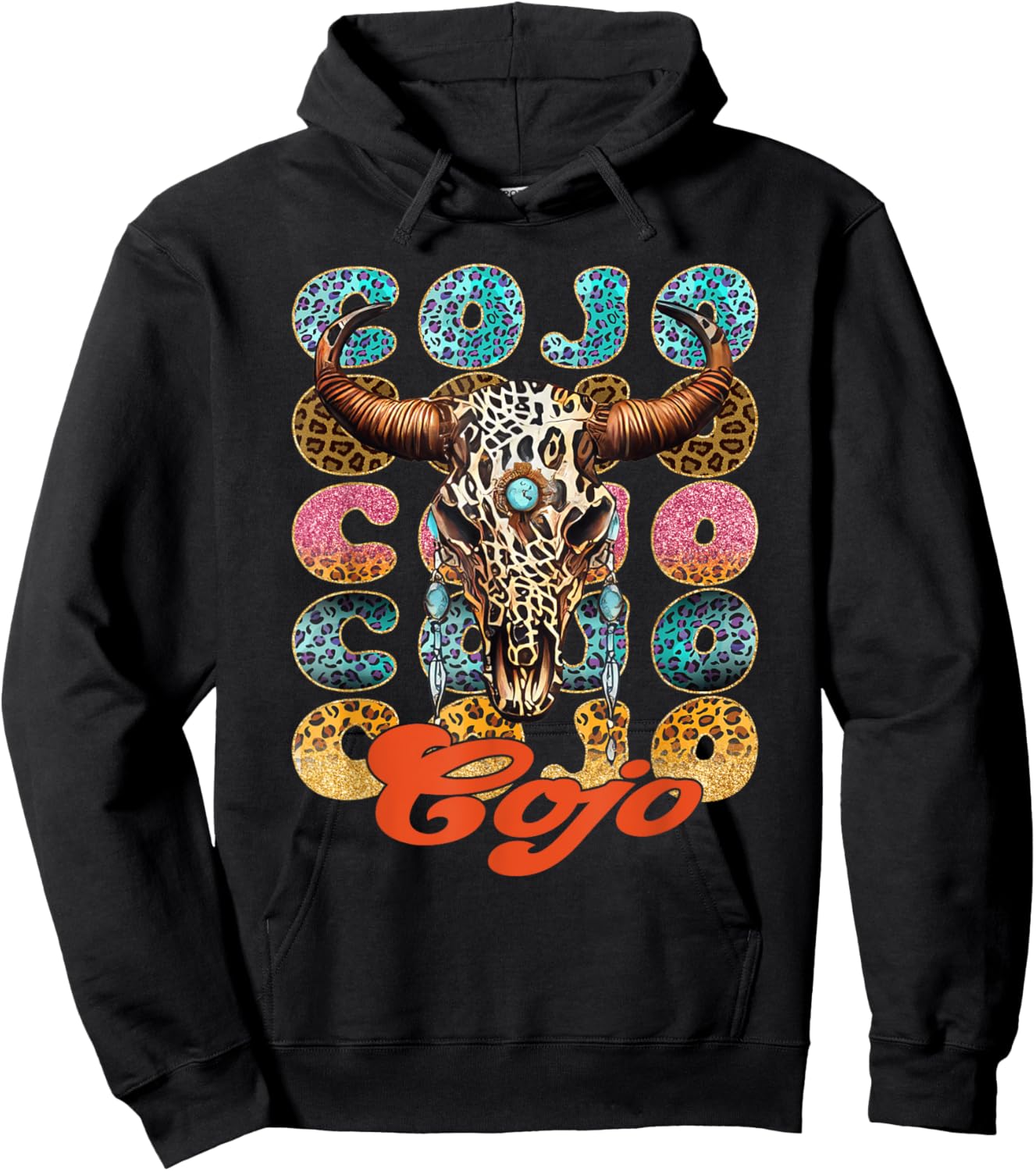Vintage Rodeo Cojo Western Deserts Bull-Skull Cowhide Cojo Hoodie - Hoodie | Black