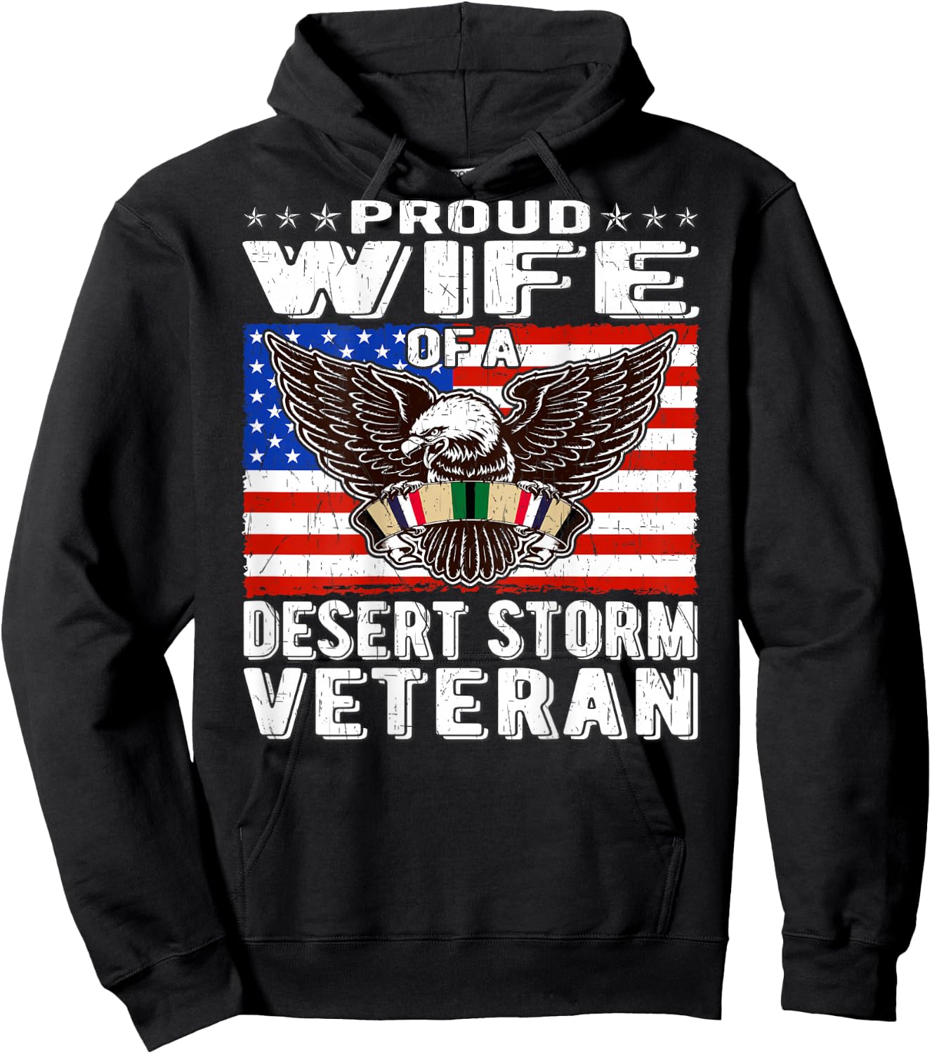 Proud Wife Of Desert Storm Veteran Persian Gulf War Veterans Hoodie - Hoodie | Black