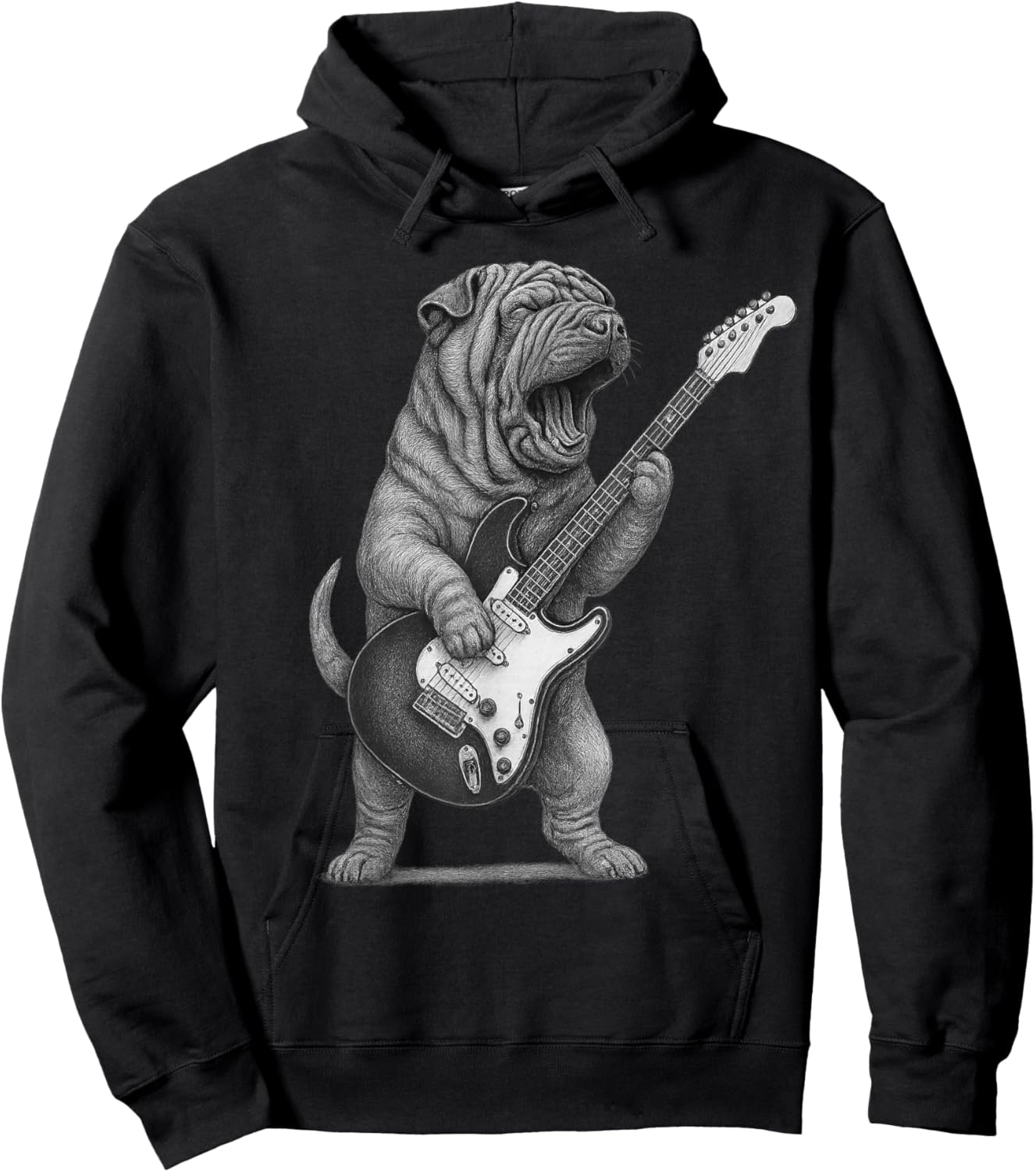 Shar Pei Playing Guitar Rock Music Dog Lovers Hoodie - Hoodie | Black