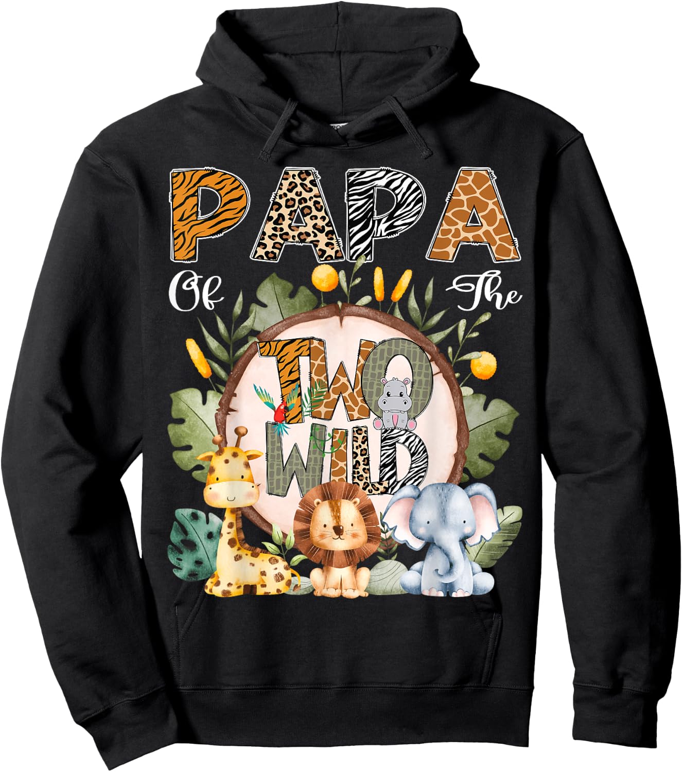 Papa Of The Two Wild Animal Safari 2Nd Birthday Party Hoodie - Hoodie | Black