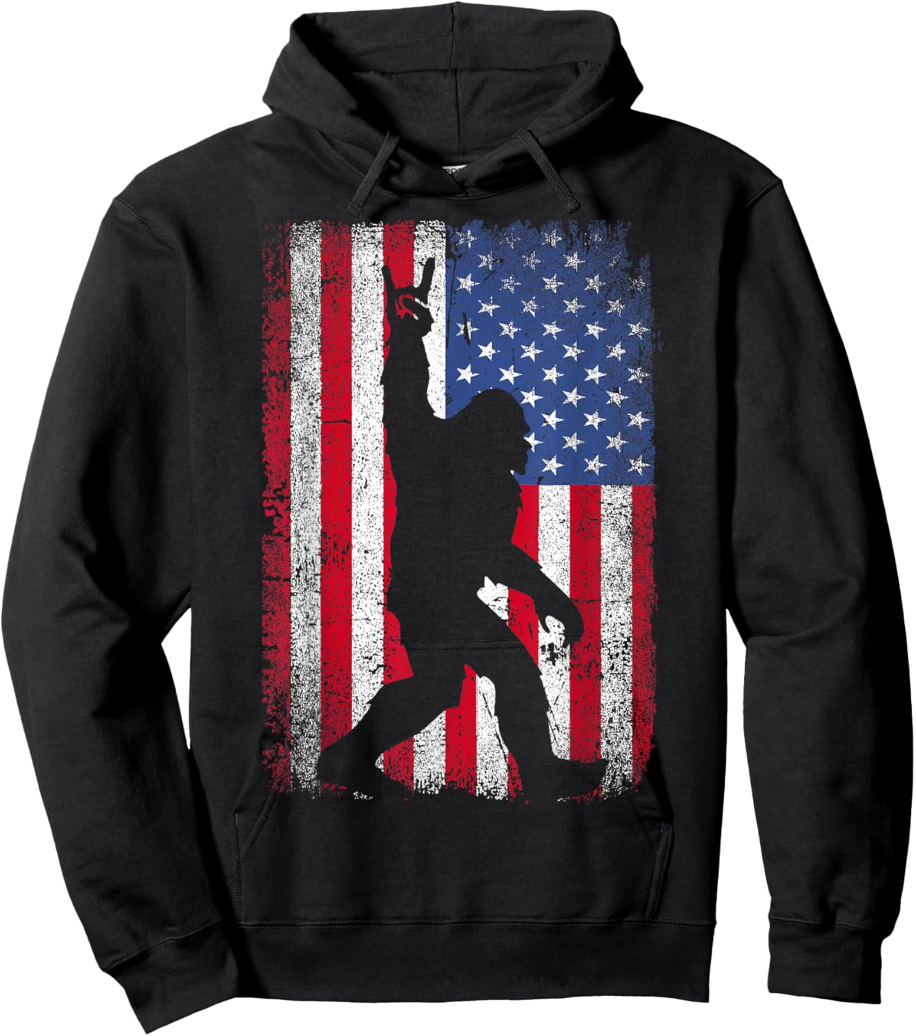 Rock On Bigfoot Sasquatch Loves Patriot American Flag USA Hoodie - Hoodie | Black