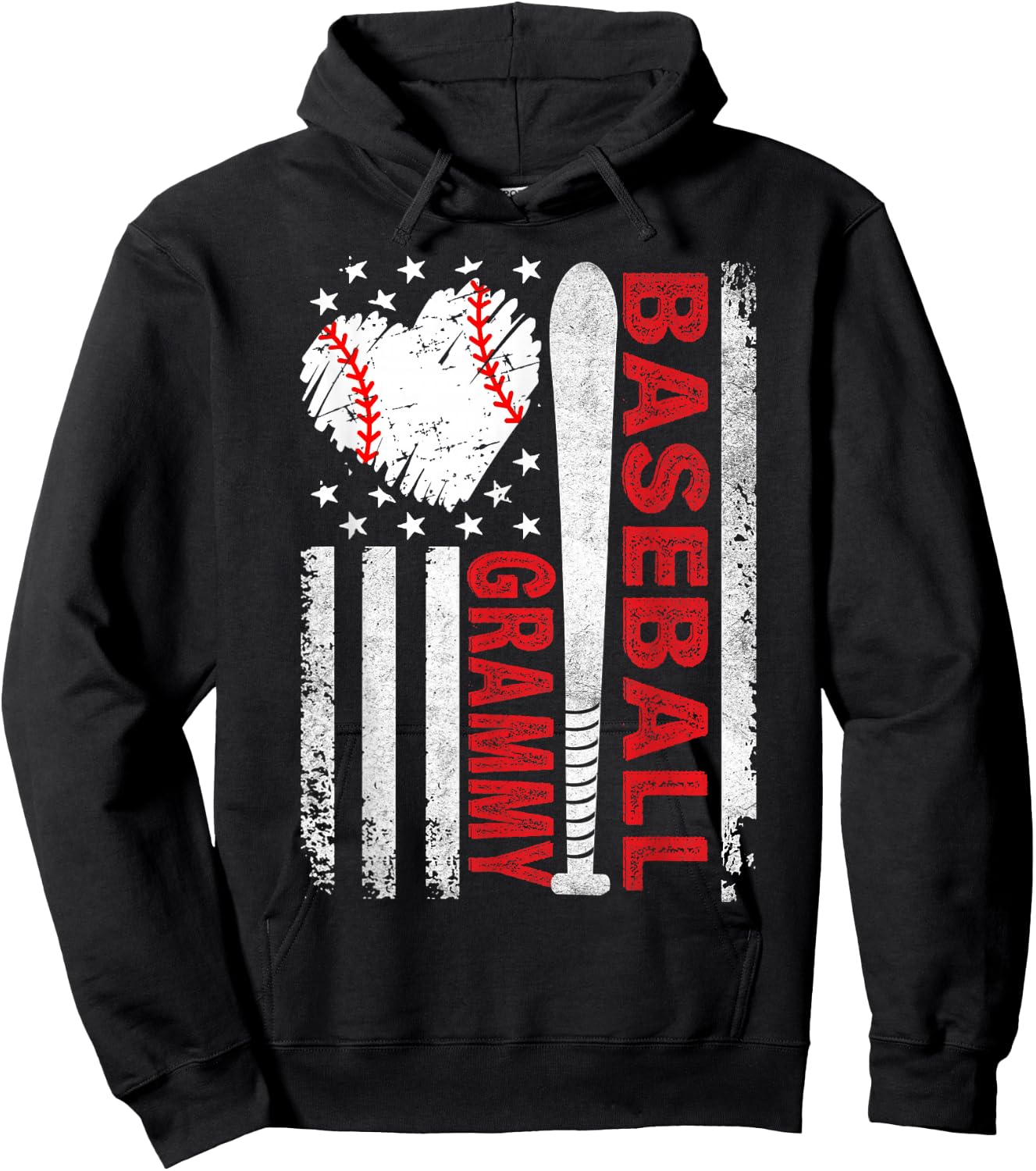 American Flag Baseball Grammy Baseball Heart Hoodie - Hoodie | Black