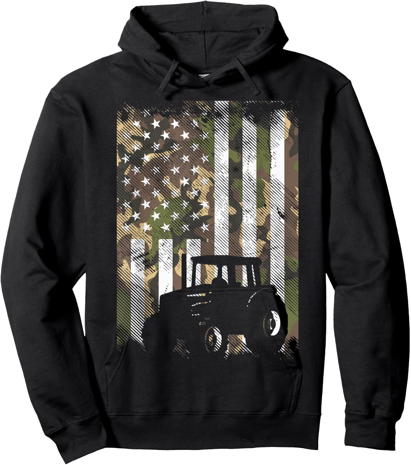 Camo Flag Tractor Vintage Farm Truck Patriotic Farmer Gift Hoodie - Hoodie | Black