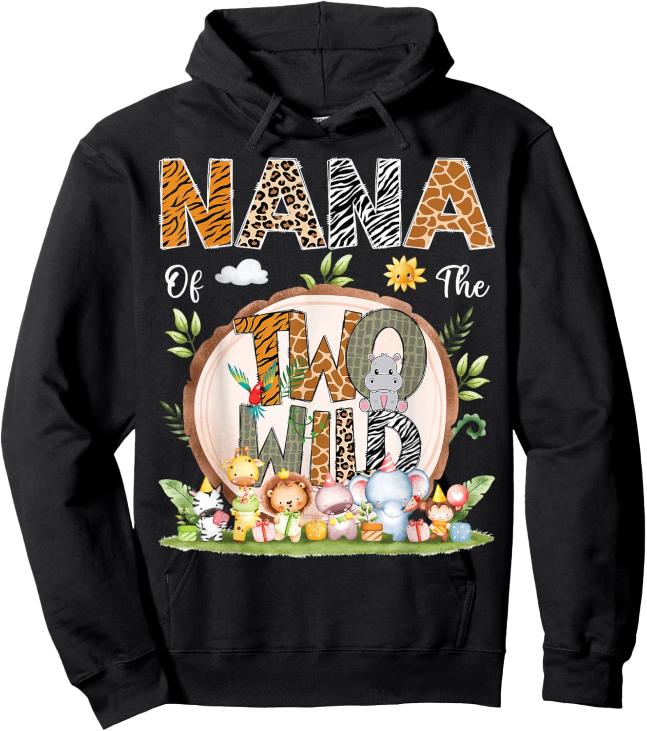 Nana Of The Two Wild Animal Safari 2Nd Birthday Party Hoodie - Hoodie | Black