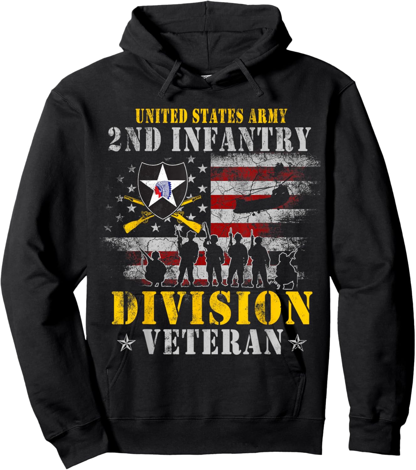 Second to None 2nd Infantry Division Shirt Veterans Day Flag Hoodie - Hoodie | Black