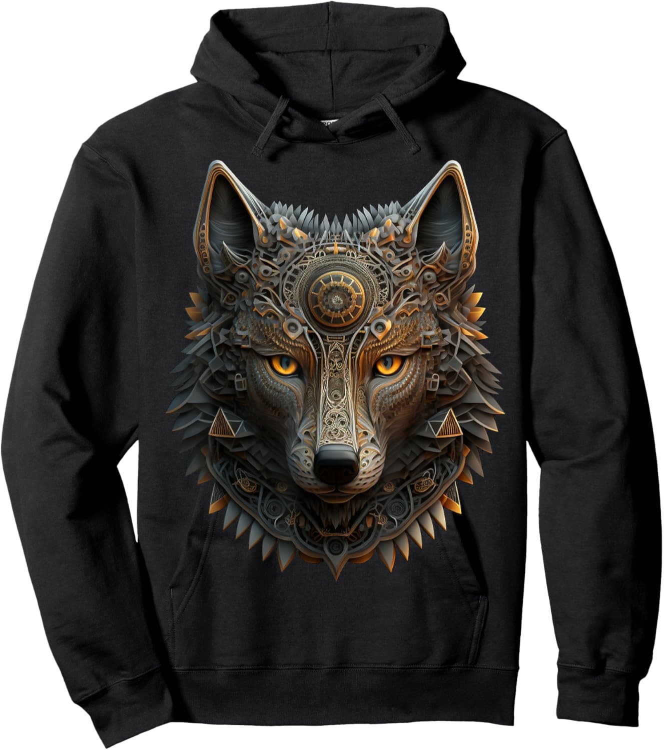 Wolf Mandala Artwork Animal Print Animal Lovers Hoodie - Hoodie | Black