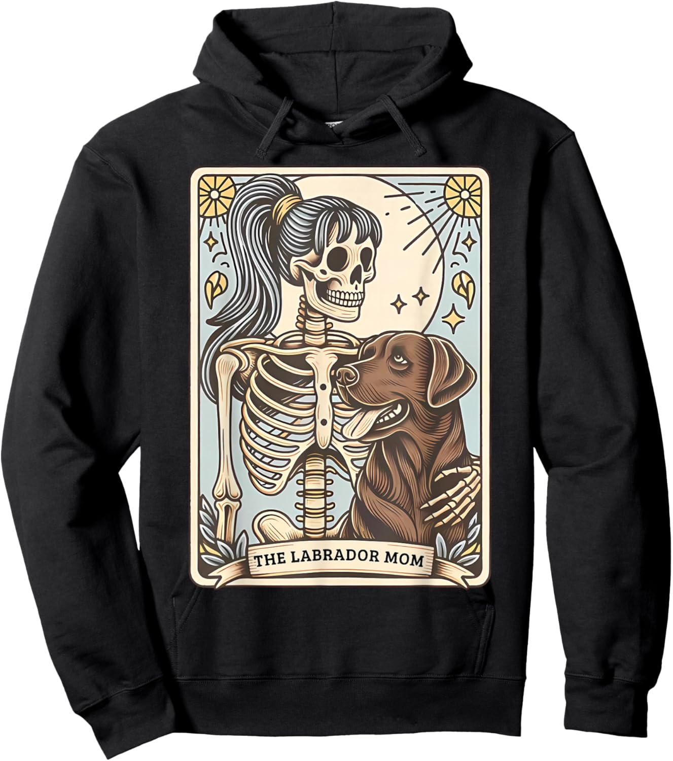 Funny Skeleton Chocolate Lab Mom Tarot Card Witchy Vibes Hoodie - Hoodie | Black