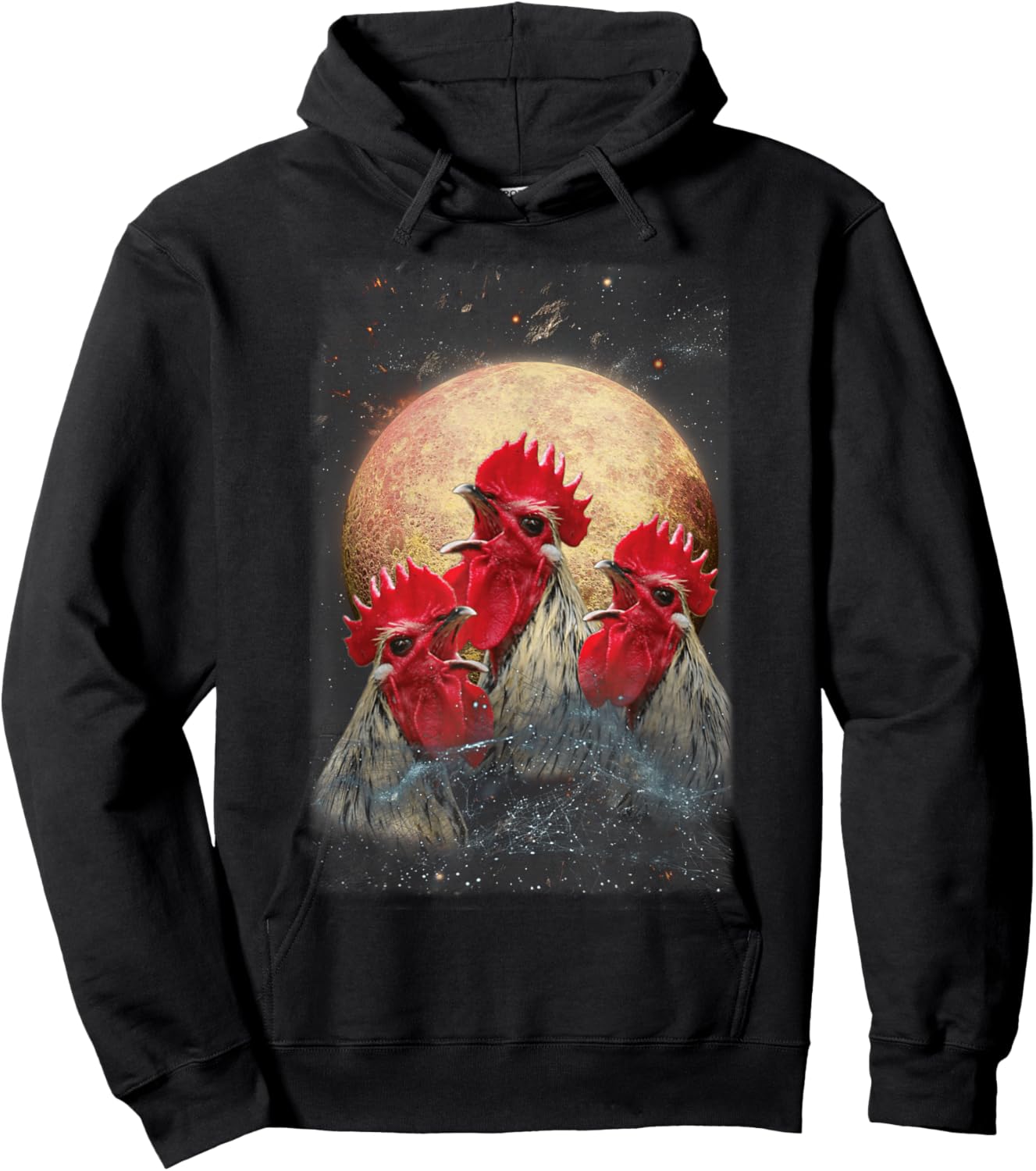Three Chickens Howling At The Moon Funny Parody Chicken Hoodie - Hoodie | Black