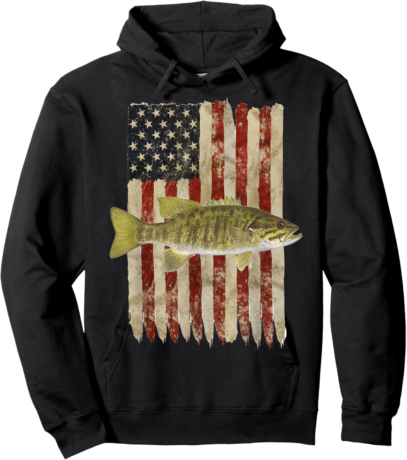 Hooked on Freedom Patriotic Smallmouth Bass Fishing USA Women Kids Men Hoodie - Hoodie | Black