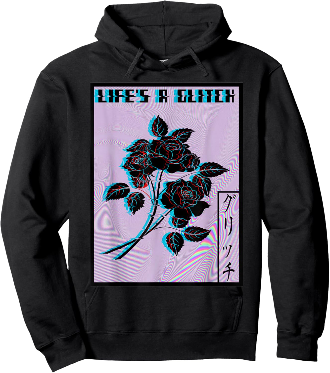 Life's a Glitch Vaporwave Aesthetic Sad Rose Hoodie - Hoodie | Black